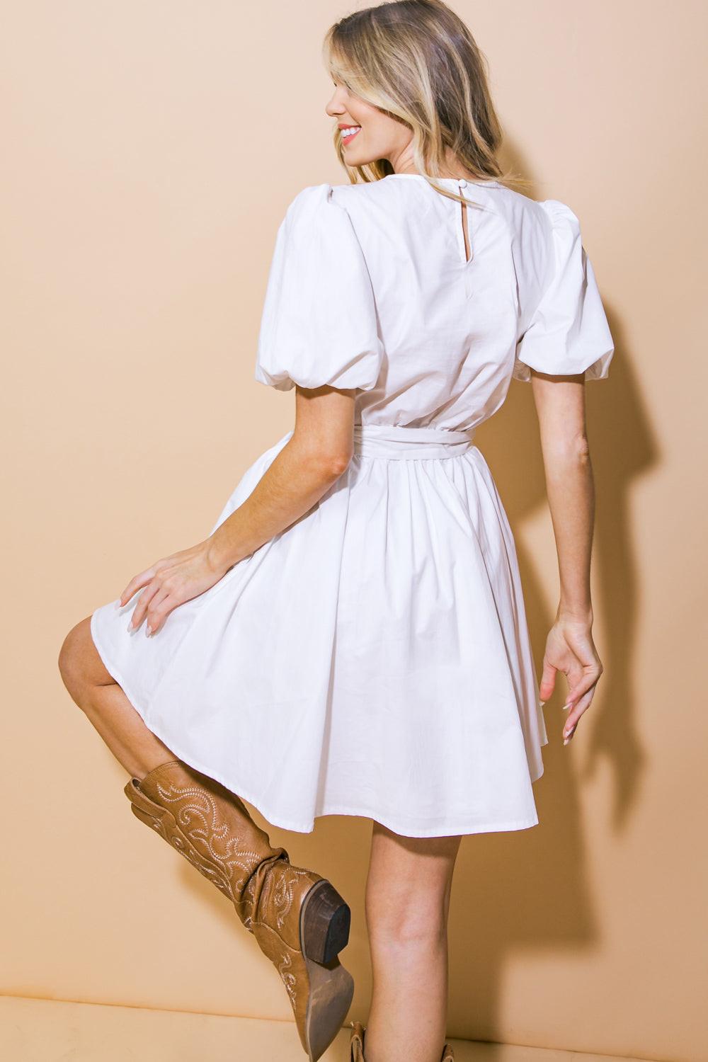 IN MY FEELINGS WOVEN MINI DRESS.