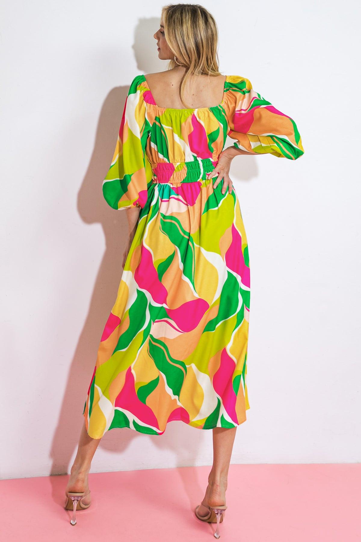 A SECOND THOUGHT WOVEN MIDI DRESS.