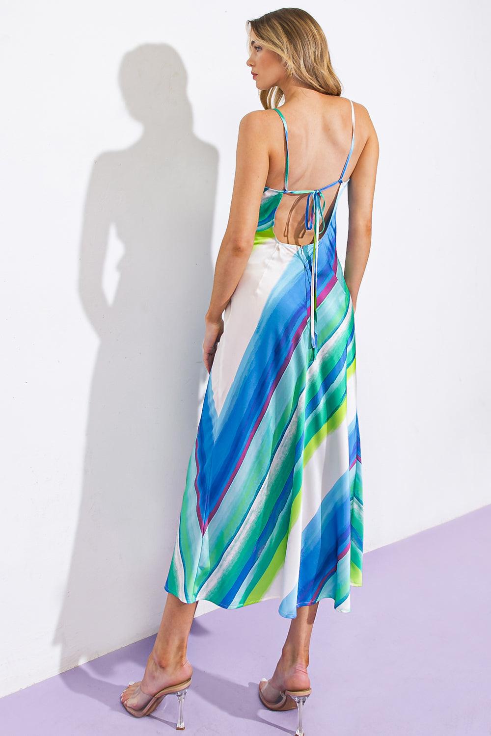 SENSE OF SERENITY WOVEN SATIN MIDI DRESS.