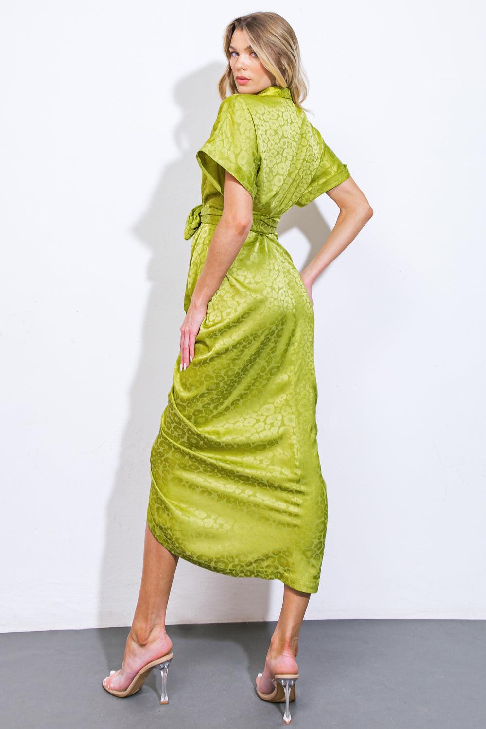 COMING TO MY SENSES WOVEN SATIN MIDI DRESS.