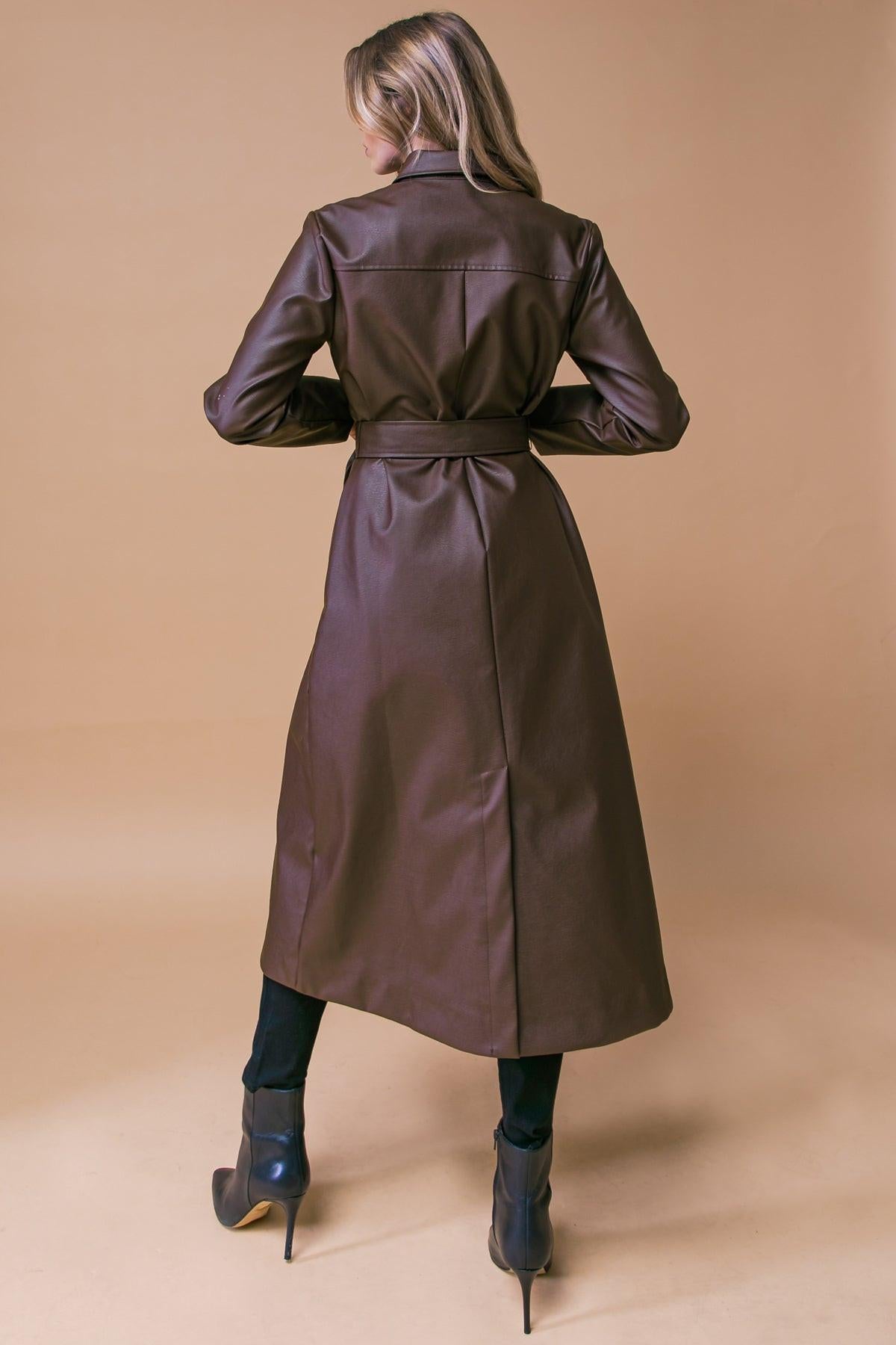 WHAT A WONDERFUL DAY LEATHER MIDI COAT.