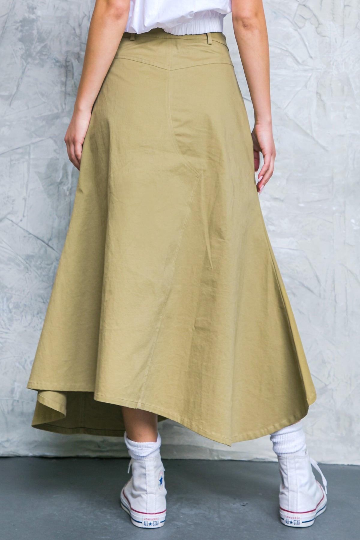 COMPLETE CRUSH TWILL MIDI SKIRT.