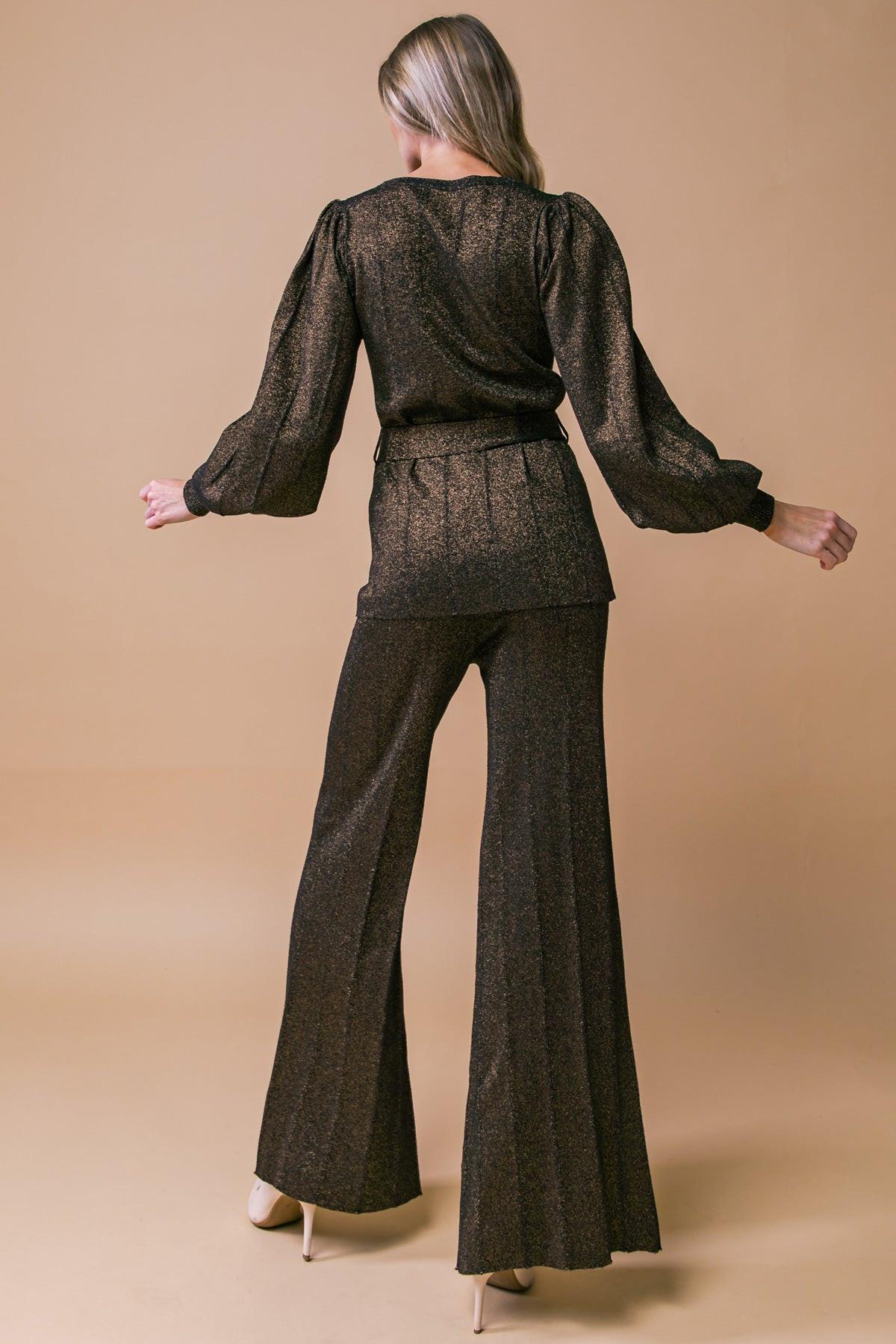 STUNNING STANCE METALLIC SWEATER TUNIN AND PANT SET.