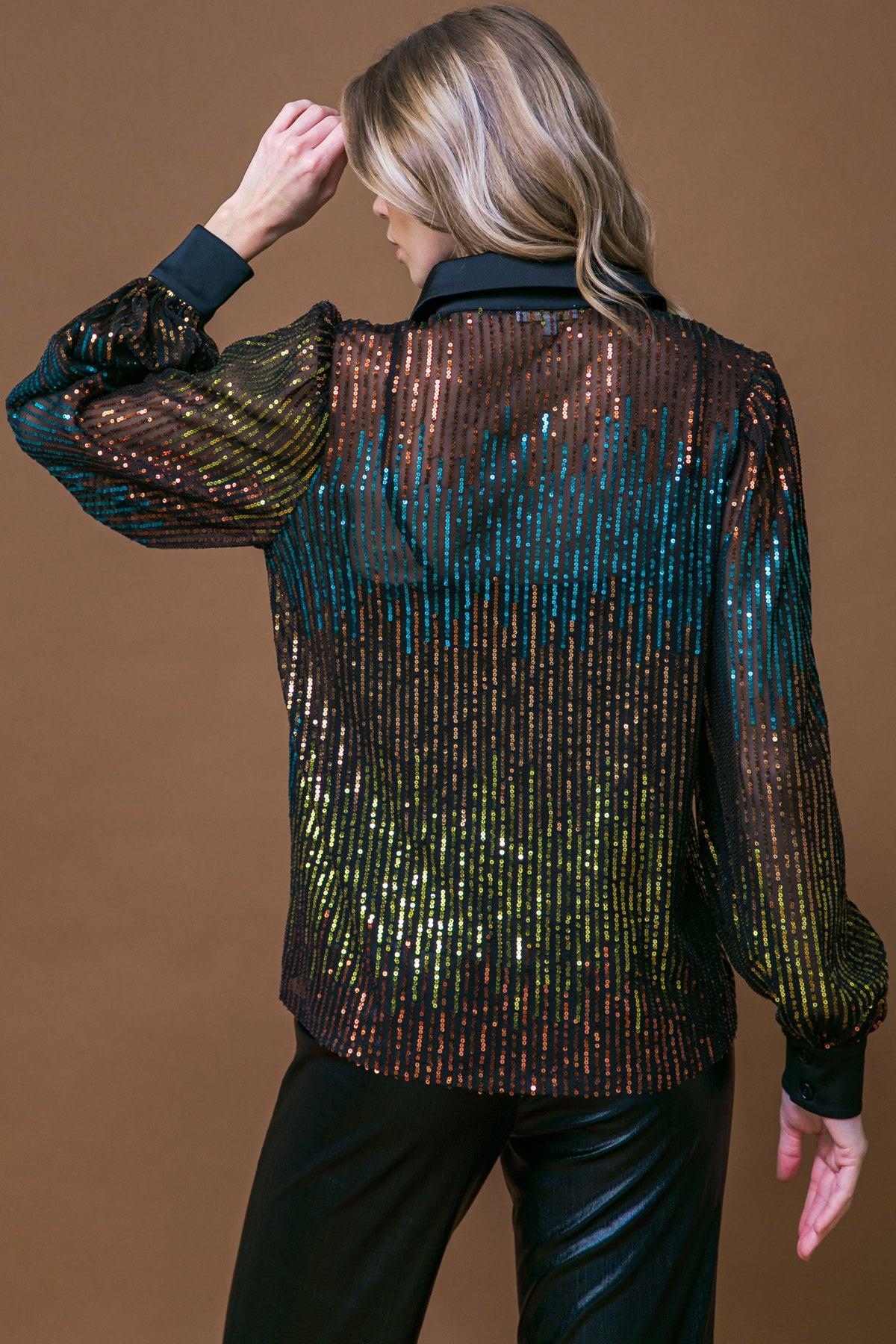 CAUSE A COMMOTION SEQUIN BLOUSE.