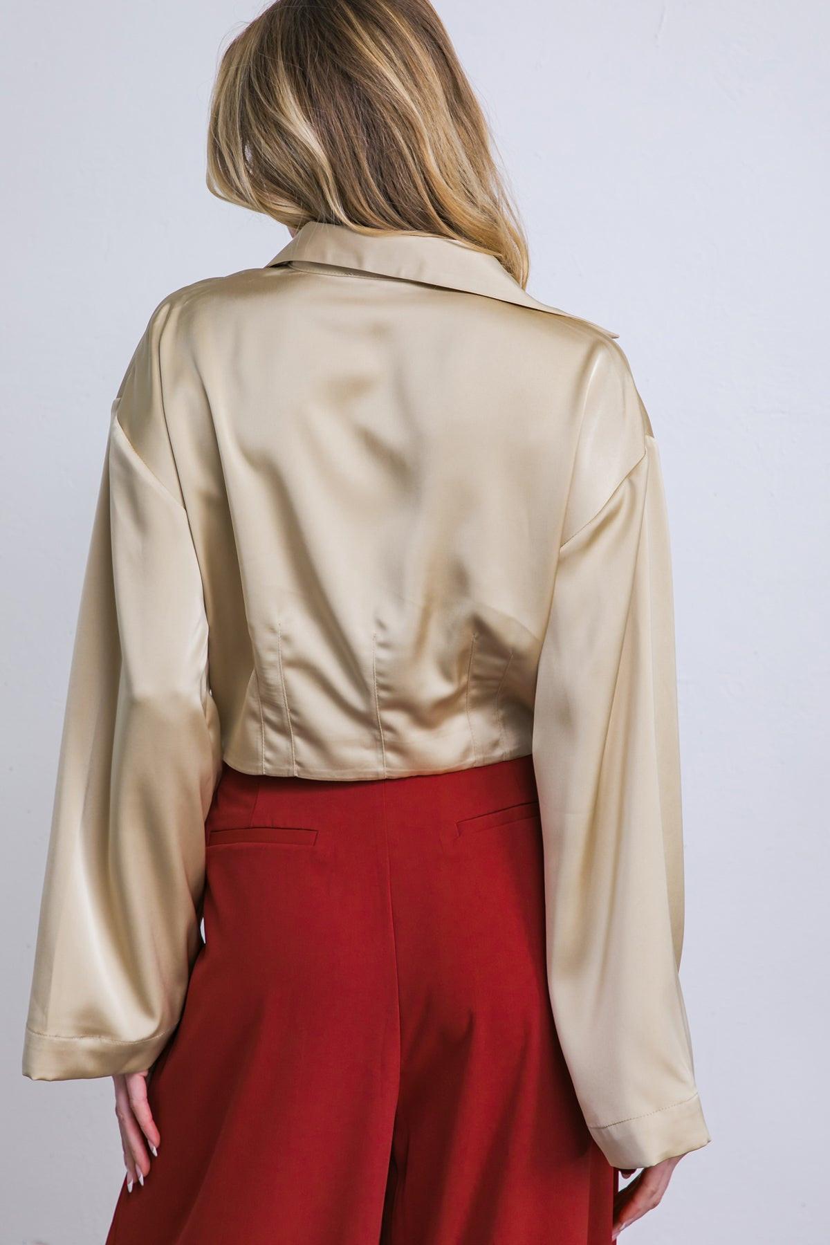 POWERFUL CHARM WOVEN SATIN TOP.
