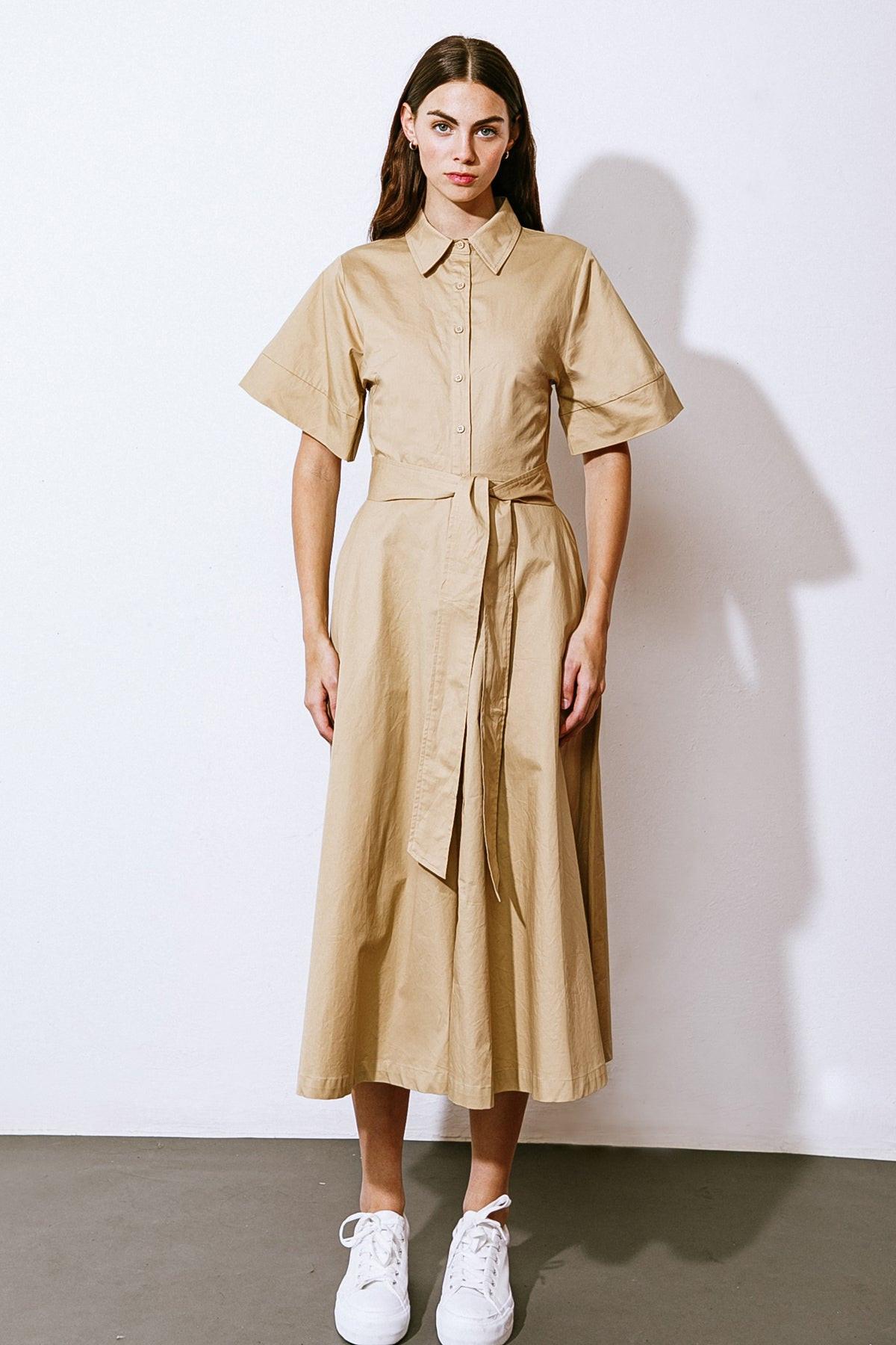 YOU'RE JUST MY TYPE WOVEN MIDI DRESS.