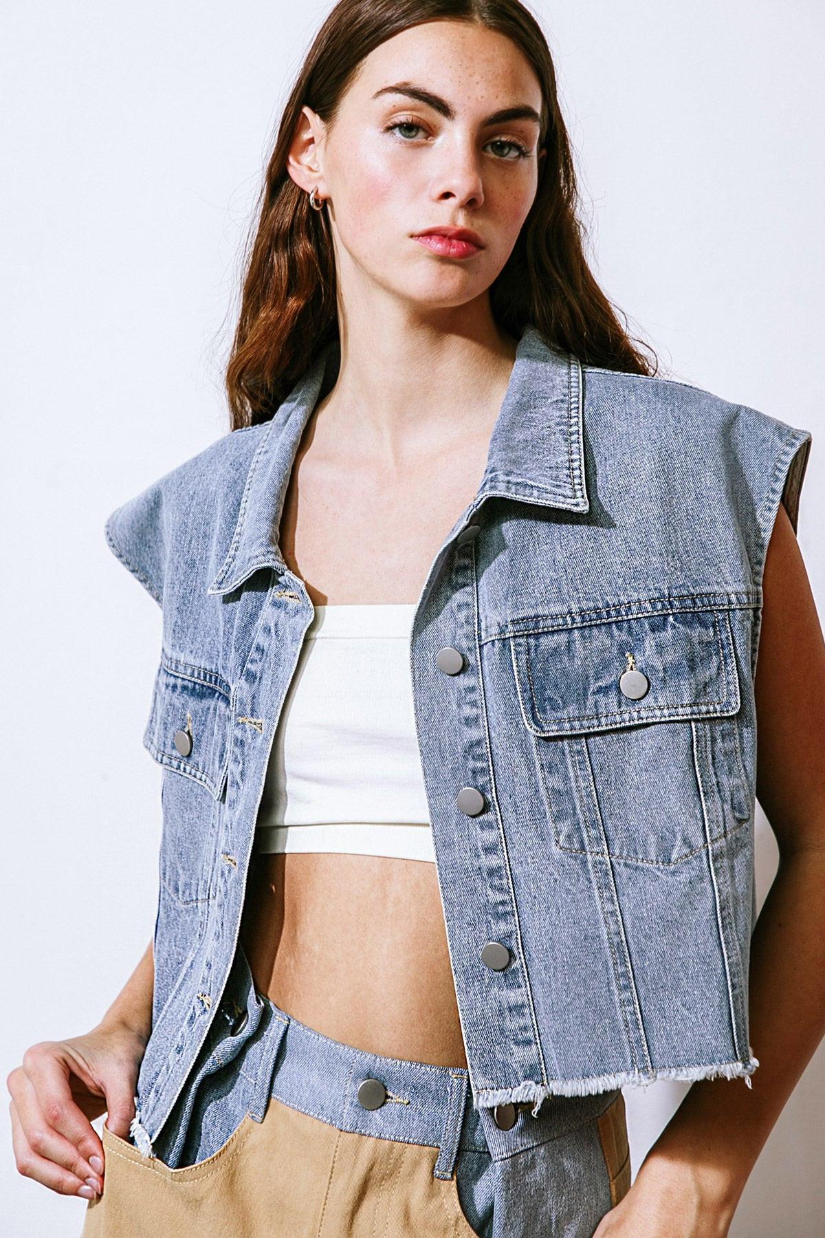 CLAIM TO FAME DENIM VEST.