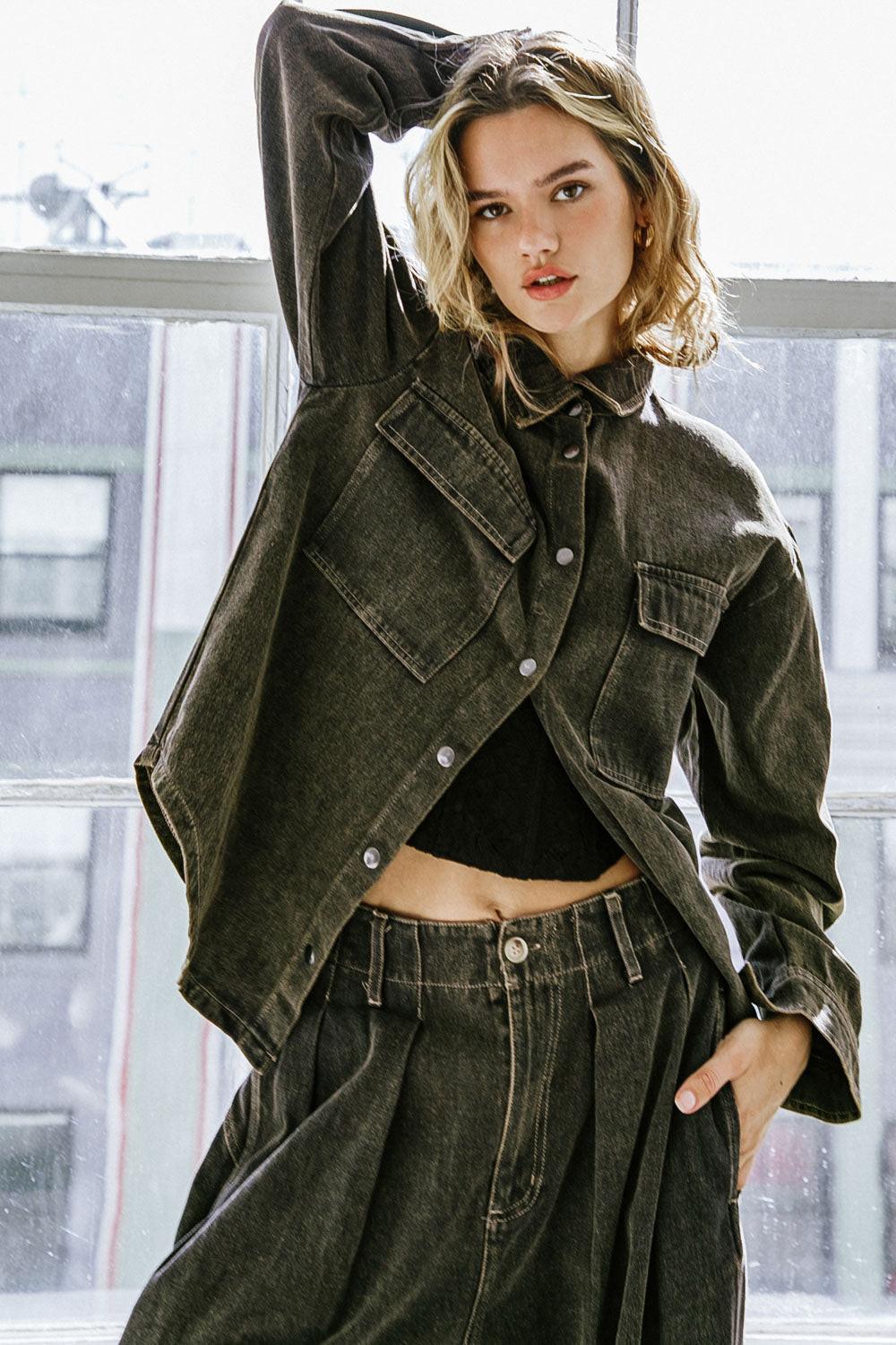 STUCK IN YOUR WAYS DENIM TOP.