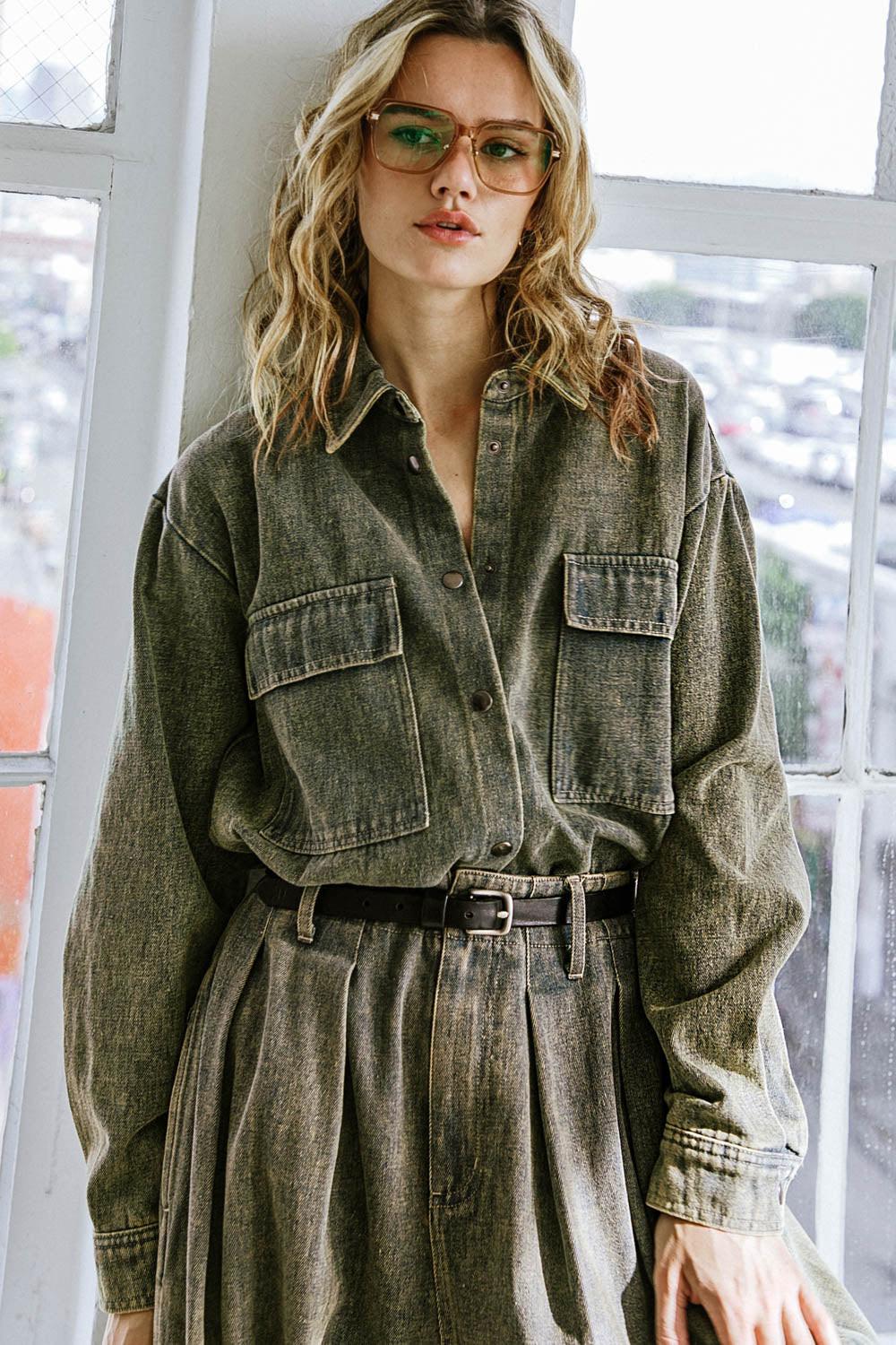 STUCK IN YOUR WAYS DENIM TOP.