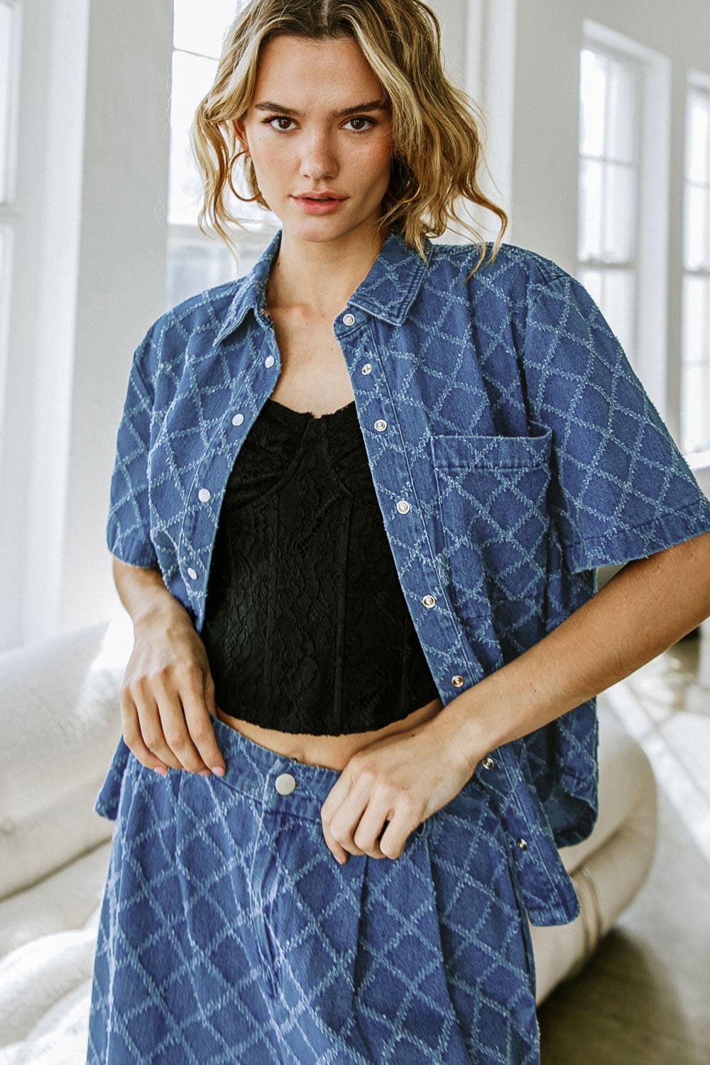 IT'S A SECRET DENIM TOP.