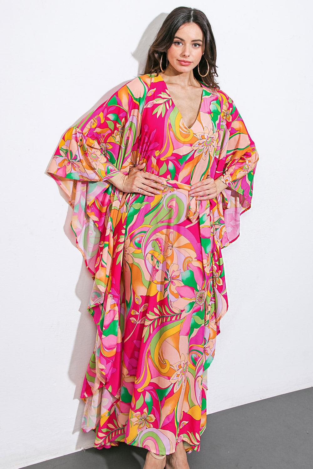SEASIDE GIRLS WOVEN KAFTAN DRESS.