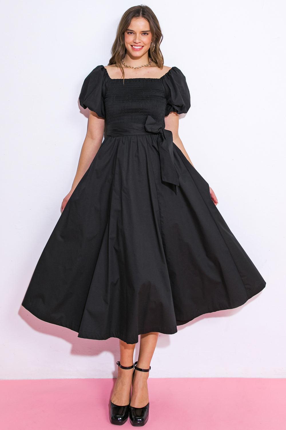 A PEACEFUL PLACE WOVEN MIDI DRESS.