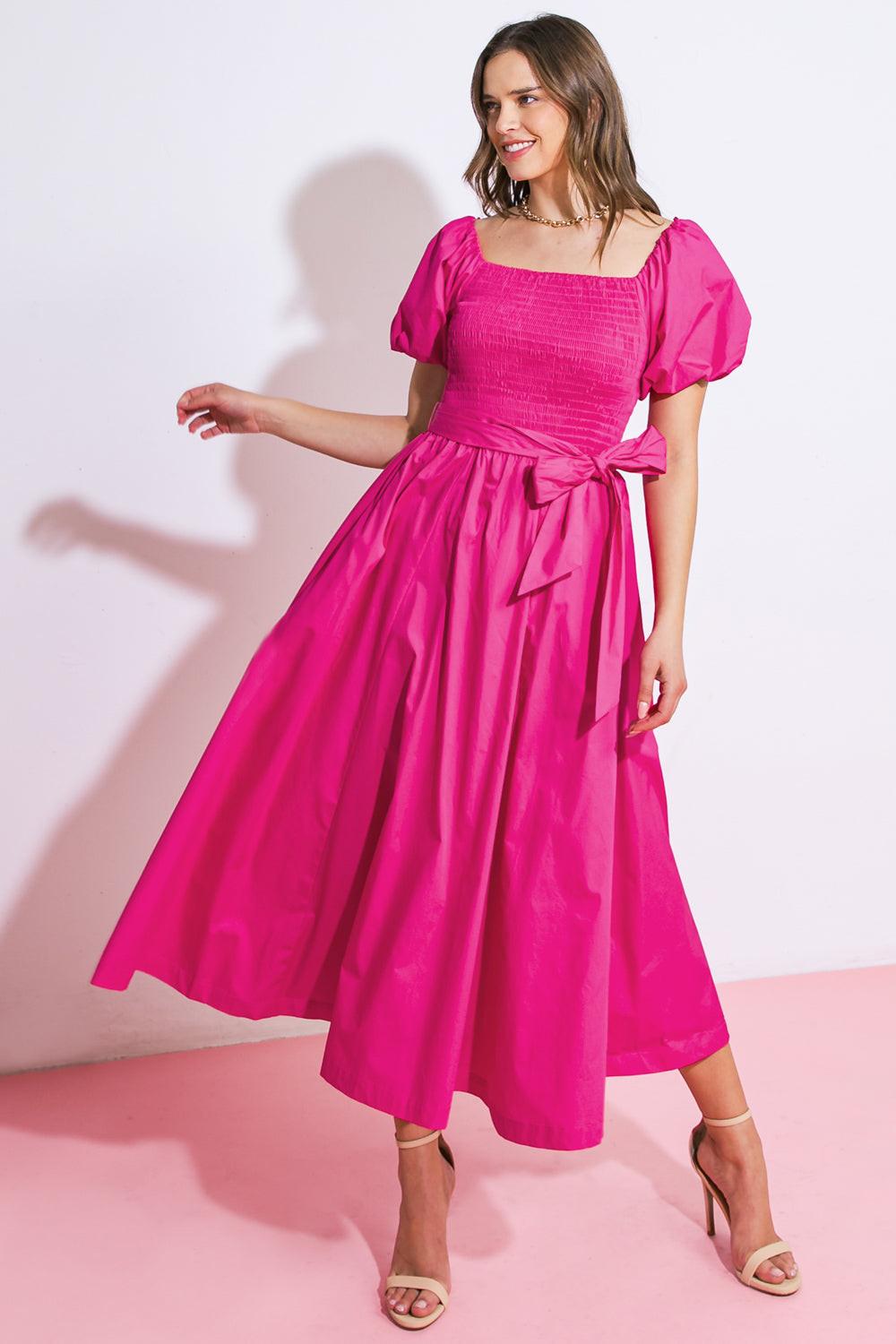 A PEACEFUL PLACE WOVEN MIDI DRESS.