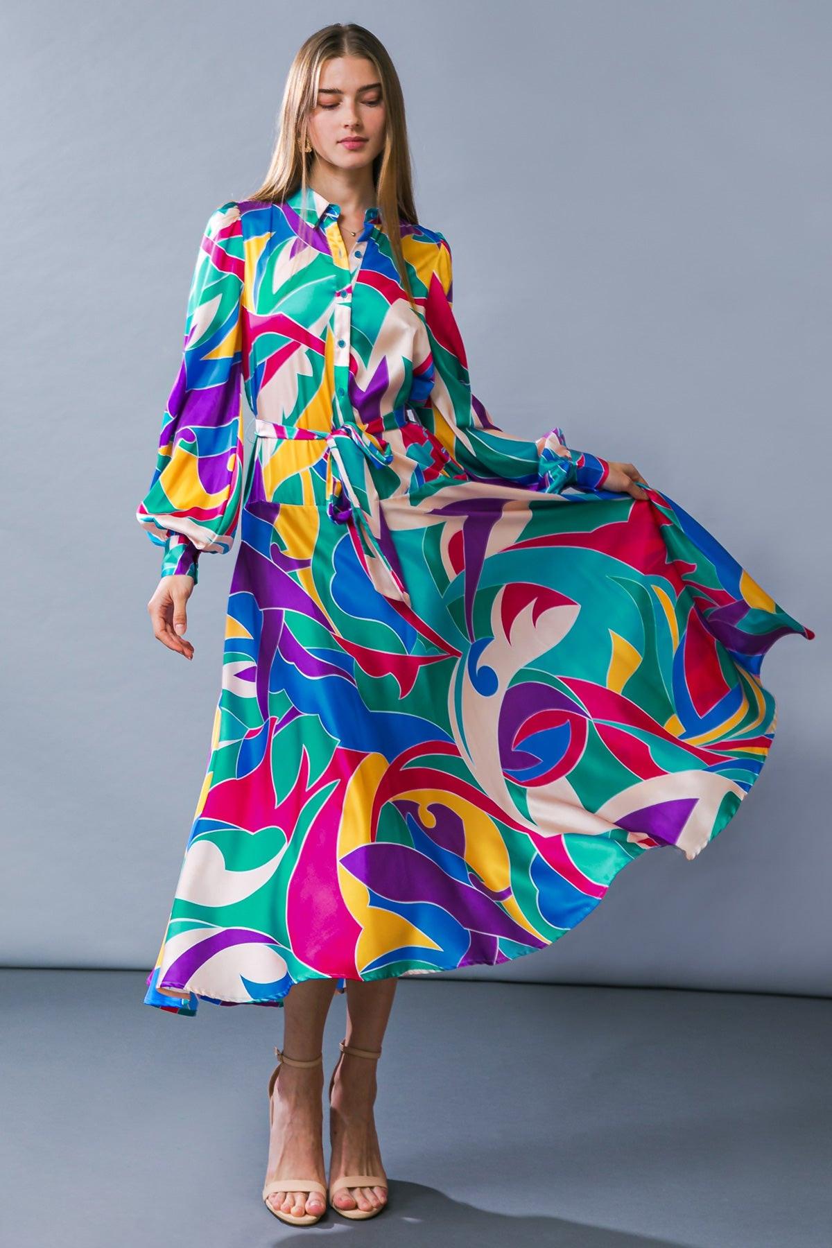 FOCUSED ON PRIORITIES WOVEN MIDI DRESS.