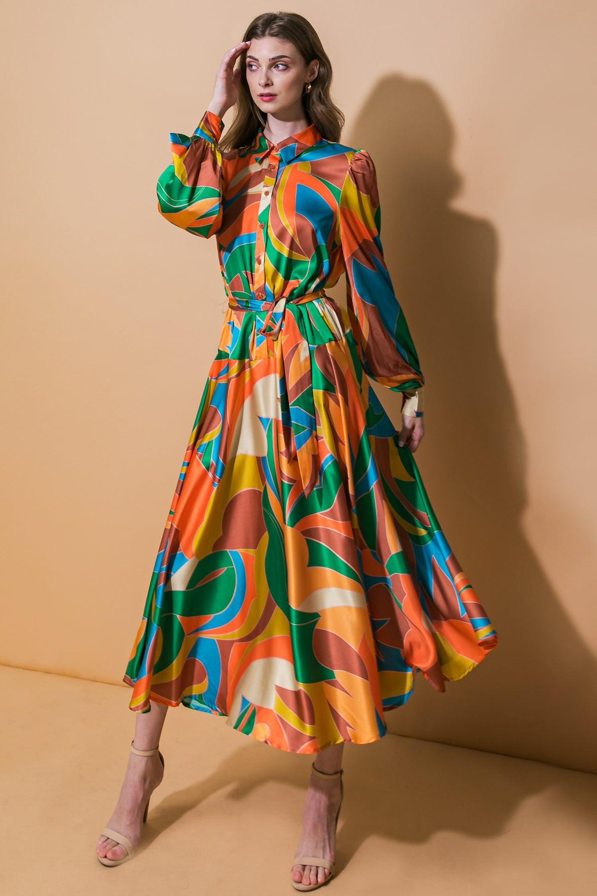 FOCUSED ON PRIORITIES WOVEN MIDI DRESS.