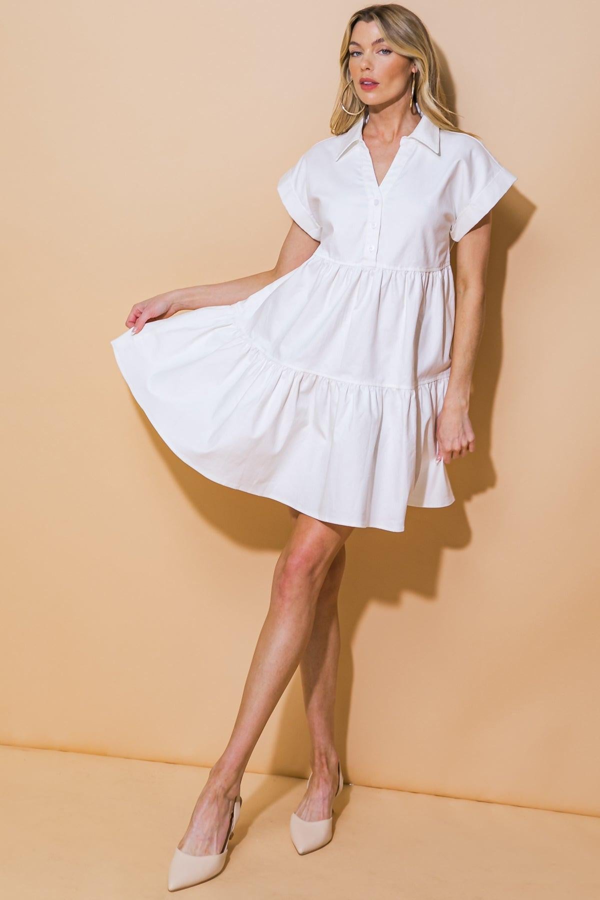 TIMELESS BEAUTY TWILL MINI DRESS.