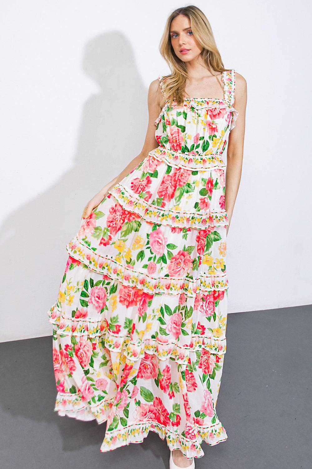 PULLING HEARTSTRINGS WOVEN MAXI DRESS.