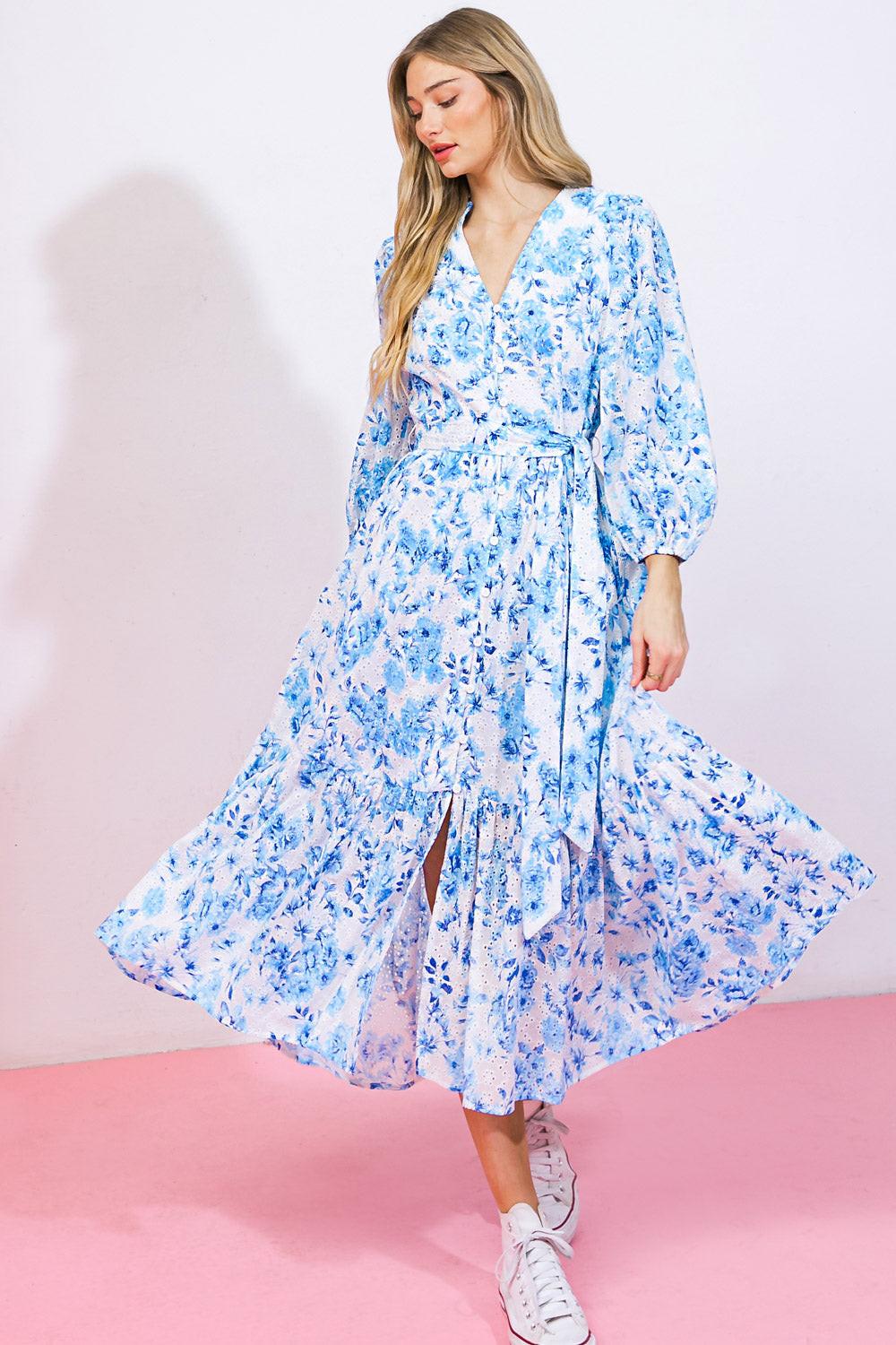 SPECTACULAR MAGIC WOVEN EYELET MIDI DRESS.