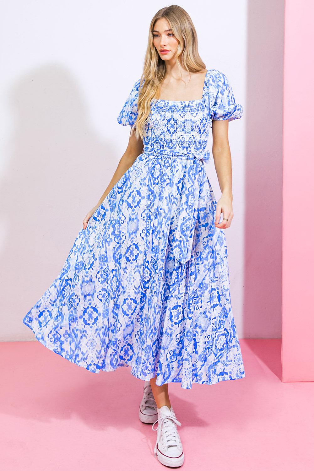 GOTTA GET GOING WOVEN MIDI DRESS.
