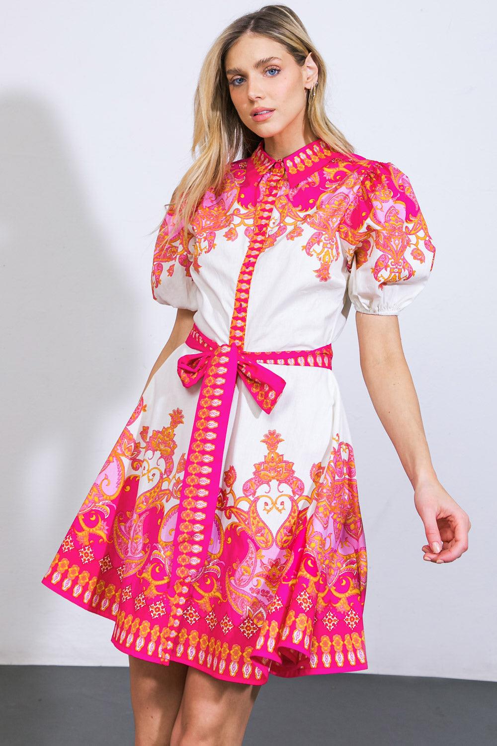ATTENTION SEEKER WOVEN MINI DRESS.