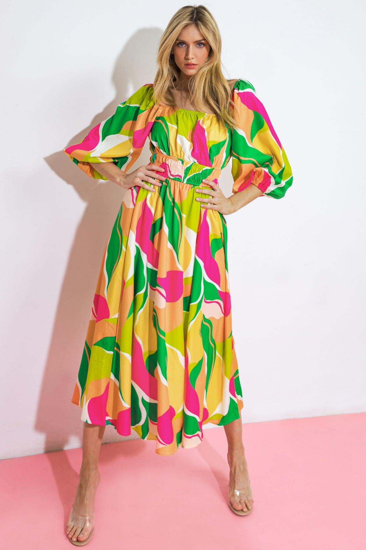 A SECOND THOUGHT WOVEN MIDI DRESS.