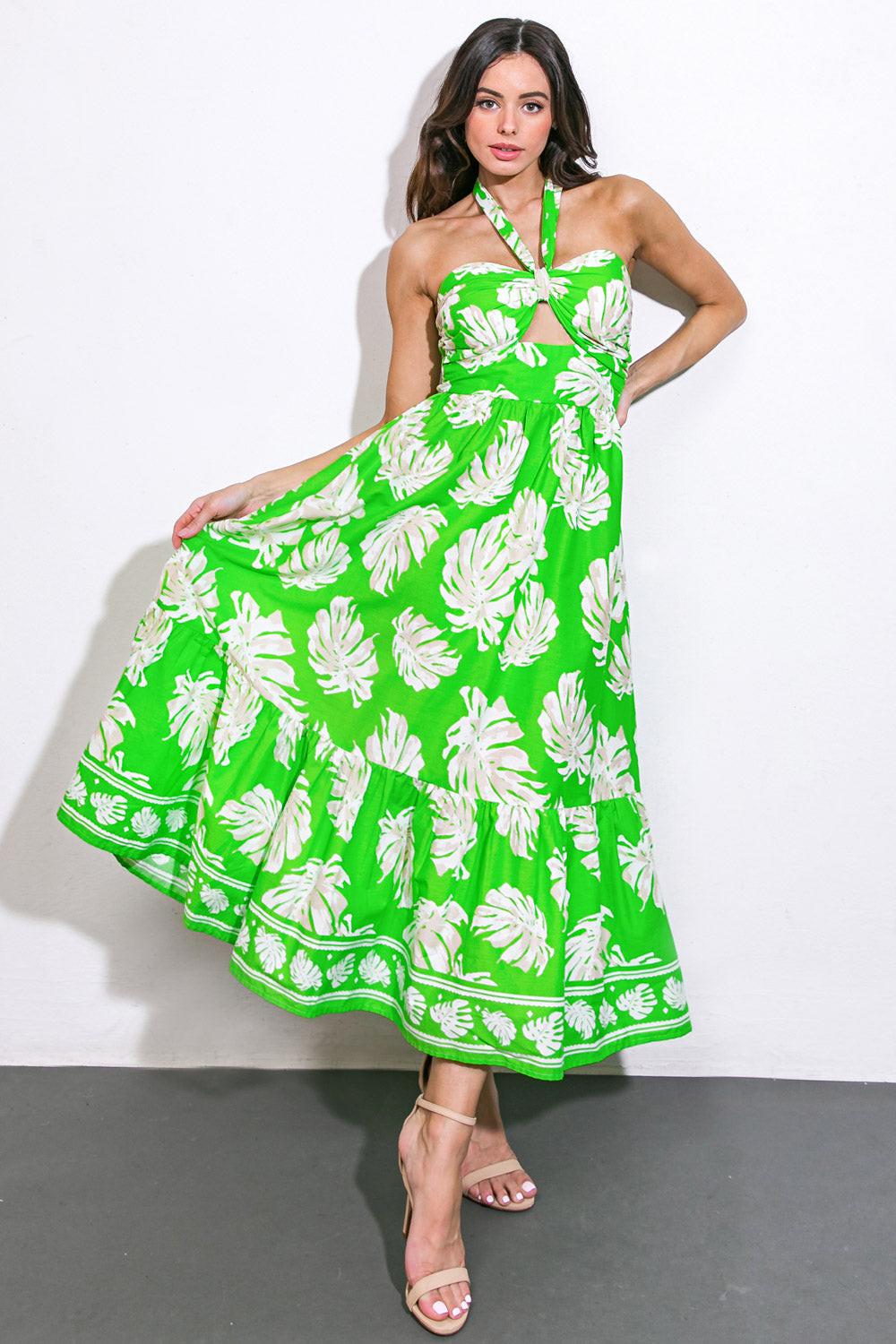 CAUSE A SCENE WOVEN MIDI DRESS.