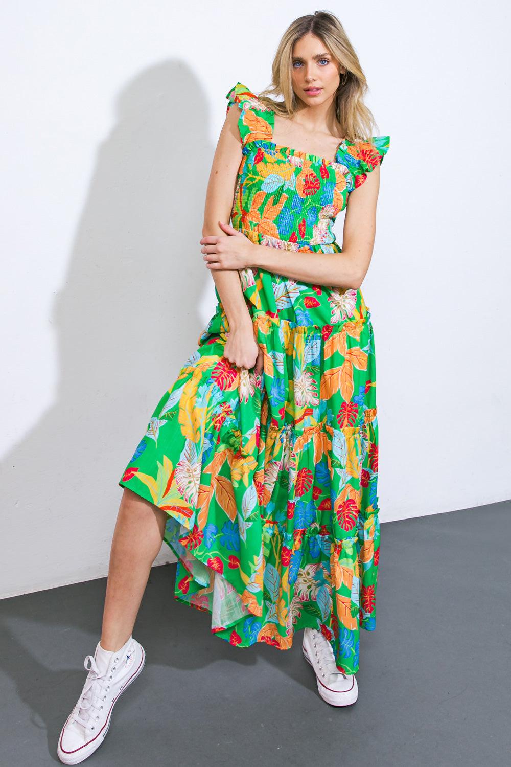 Beach DATES WOVEN MAXI DRESS L FLYING TOMATO GREEN / L Beach DATES WOVEN MAXI DRESS L FLYING TOMATO GREEN / L