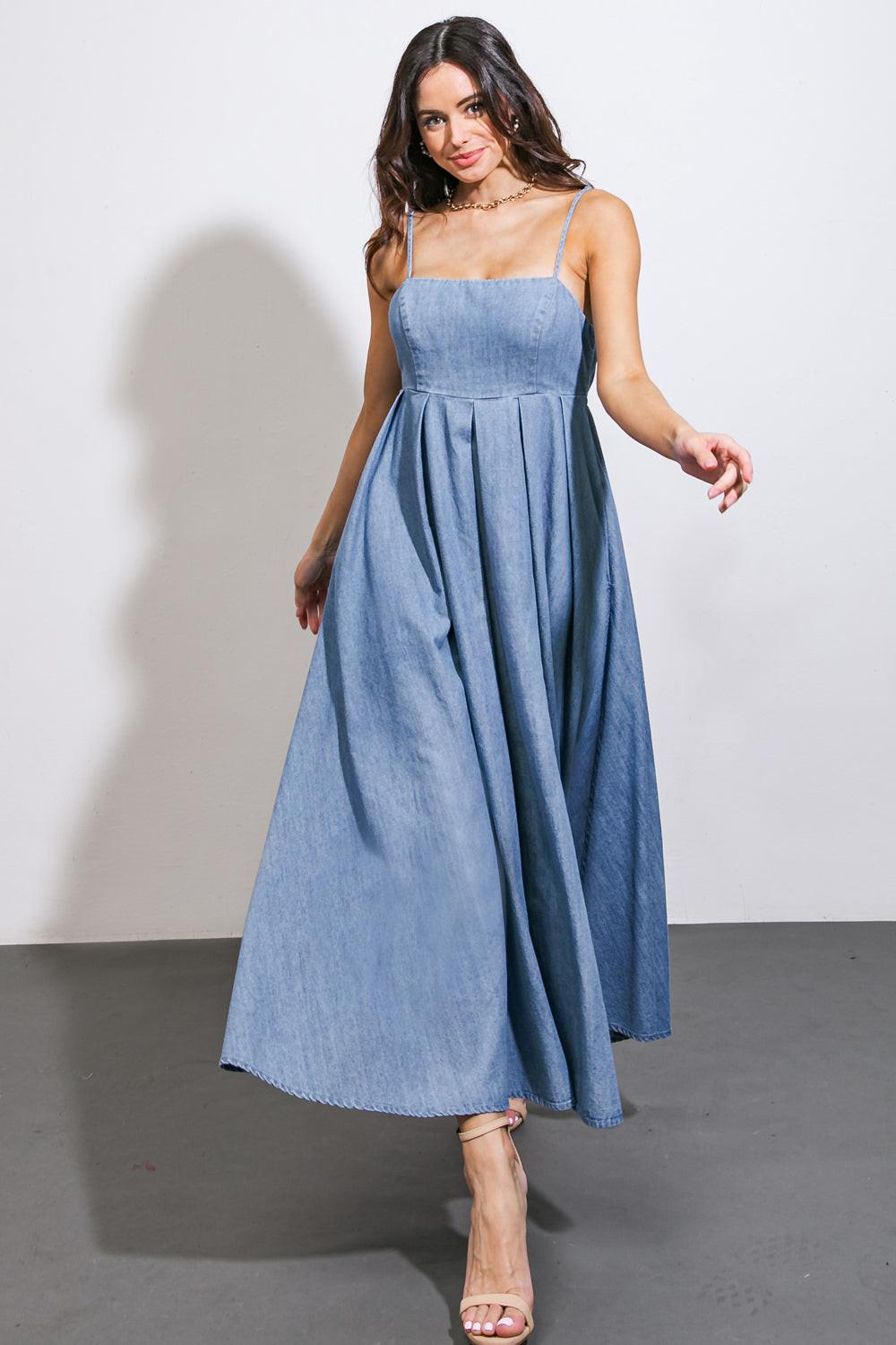 Flying Tomato Washed Denim Midi Dress in Light Indigo at Nordstrom Rack, Size Large