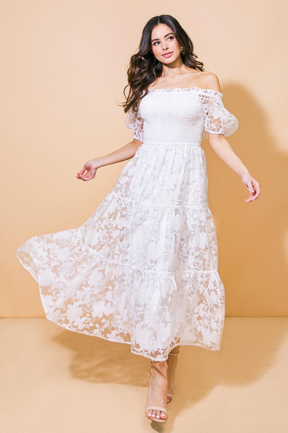 LOVE IN YOUR EYES WOVEN MIDI DRESS.