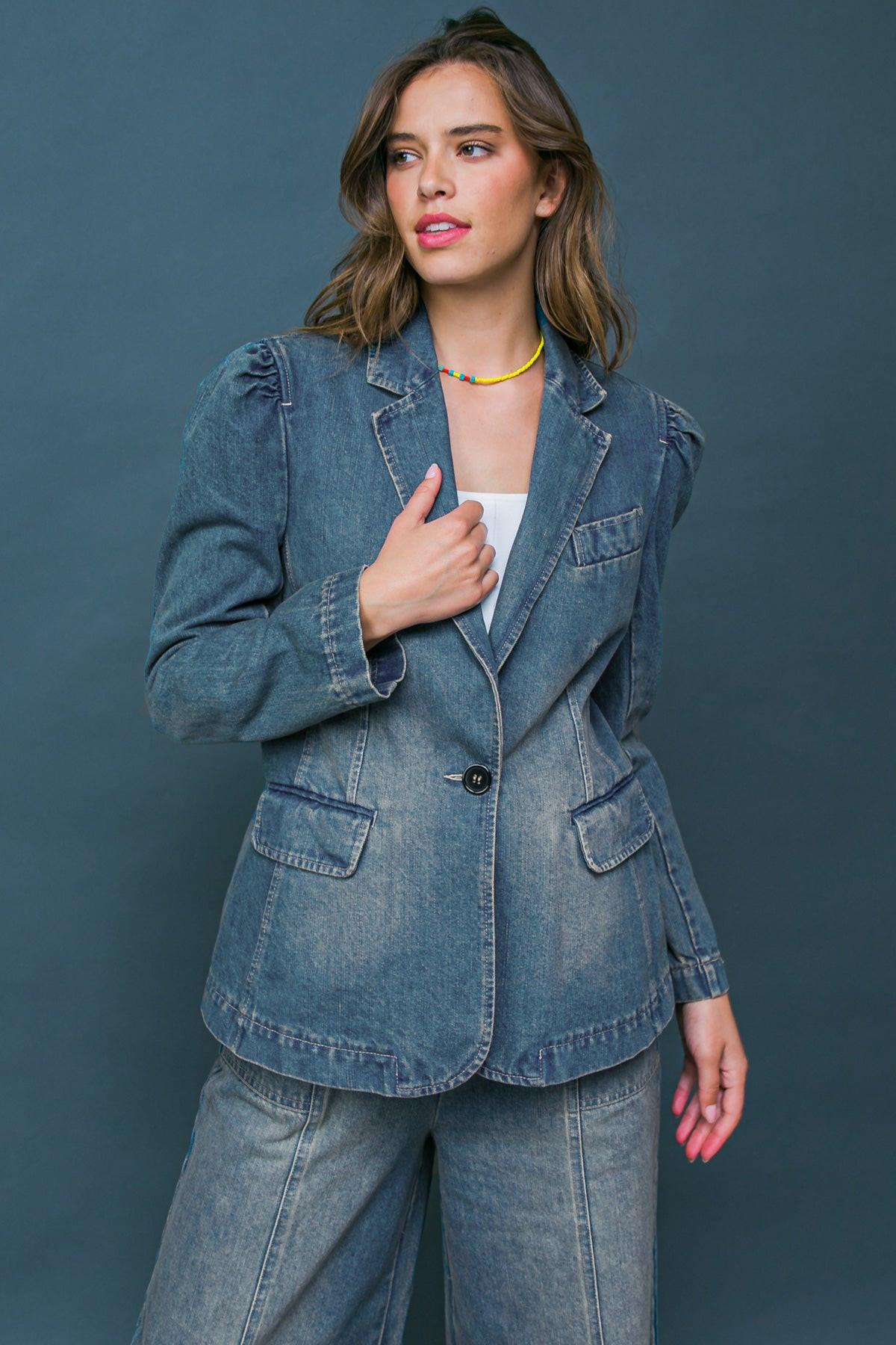 GIVE IT YOUR ALL DENIM BLAZER.
