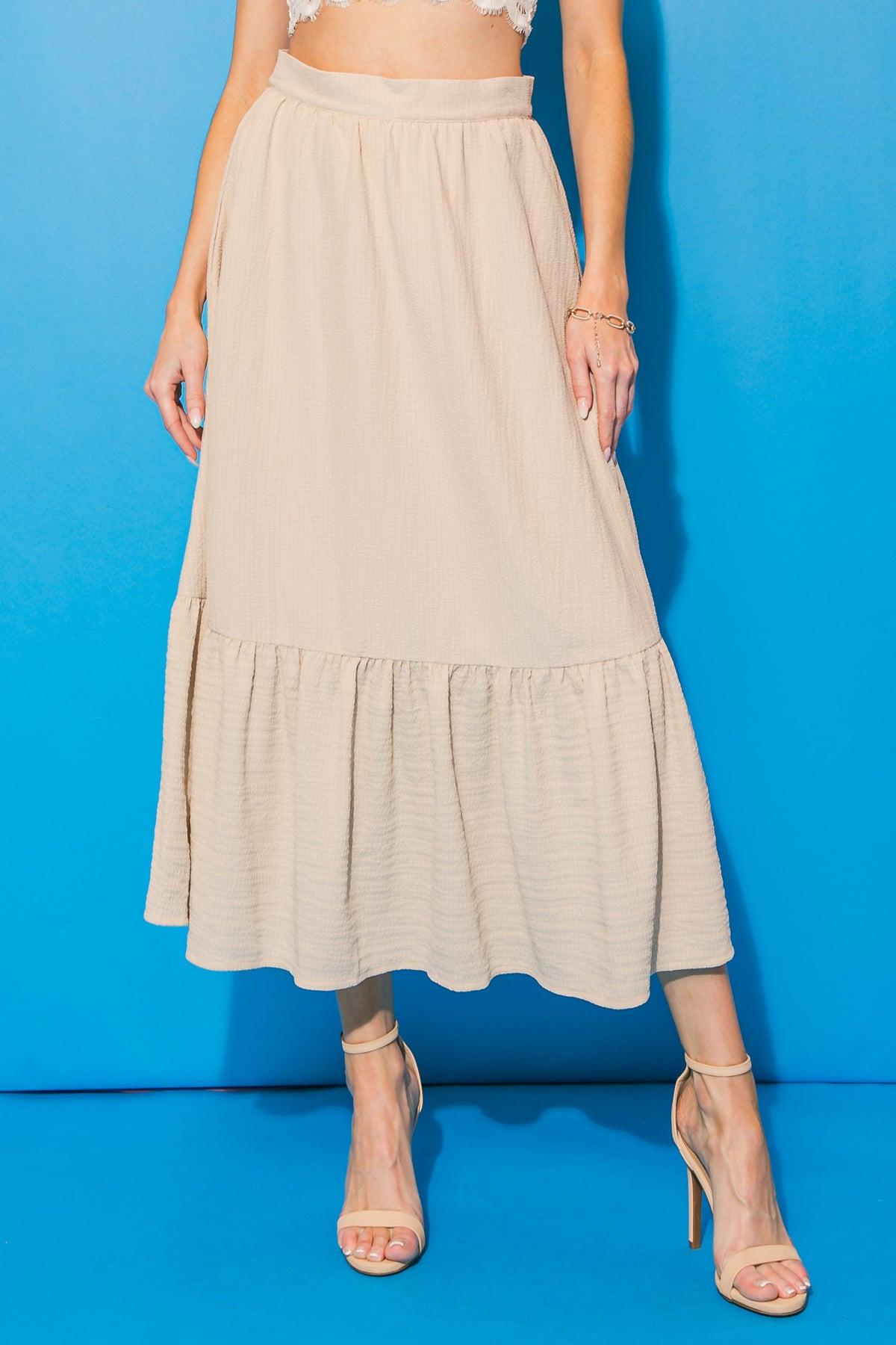 LOVELY MOOD WOVEN MIDI SKIRT.