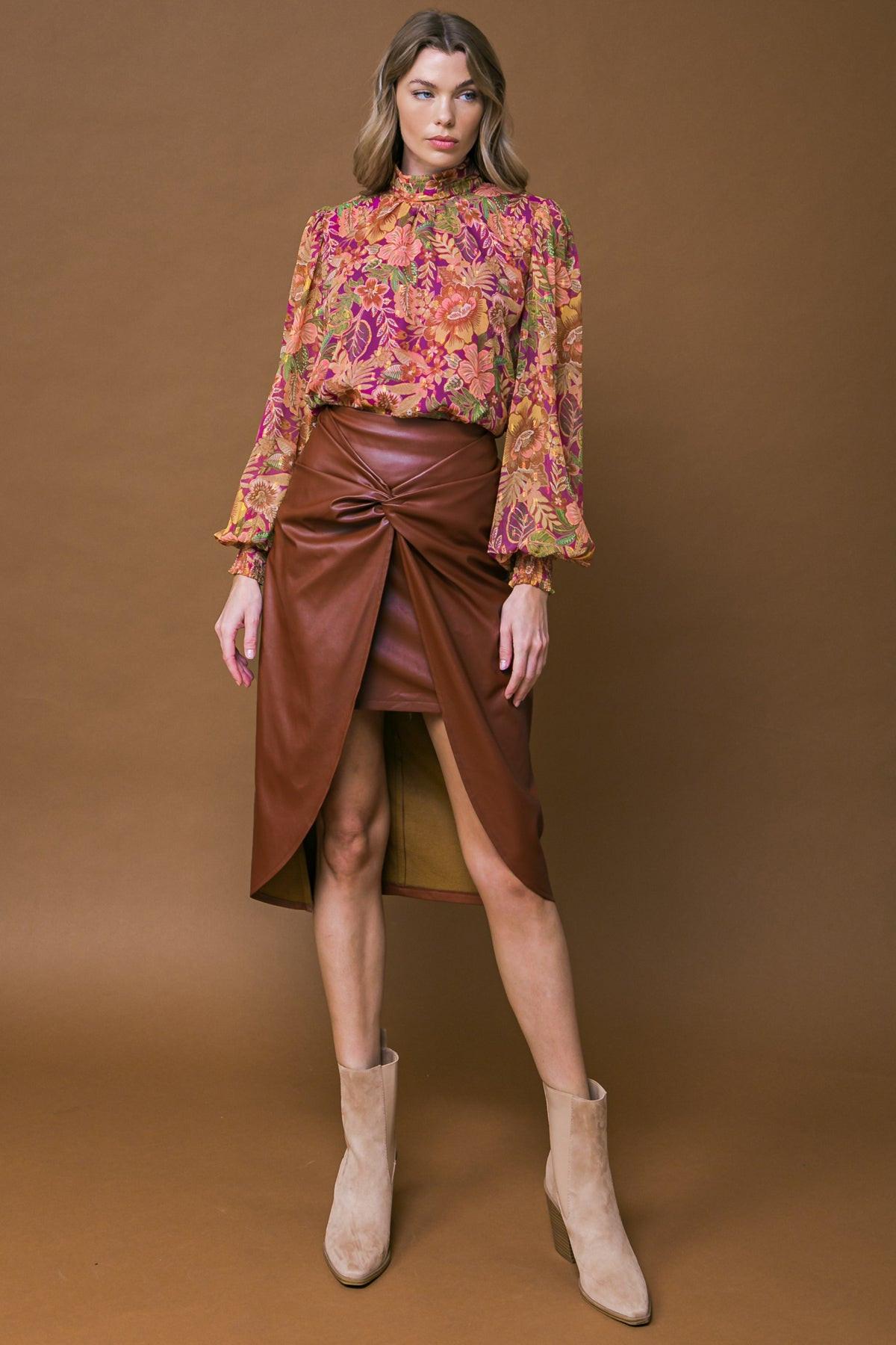 CHOOSE US LEATHER MIDI SKIRT.