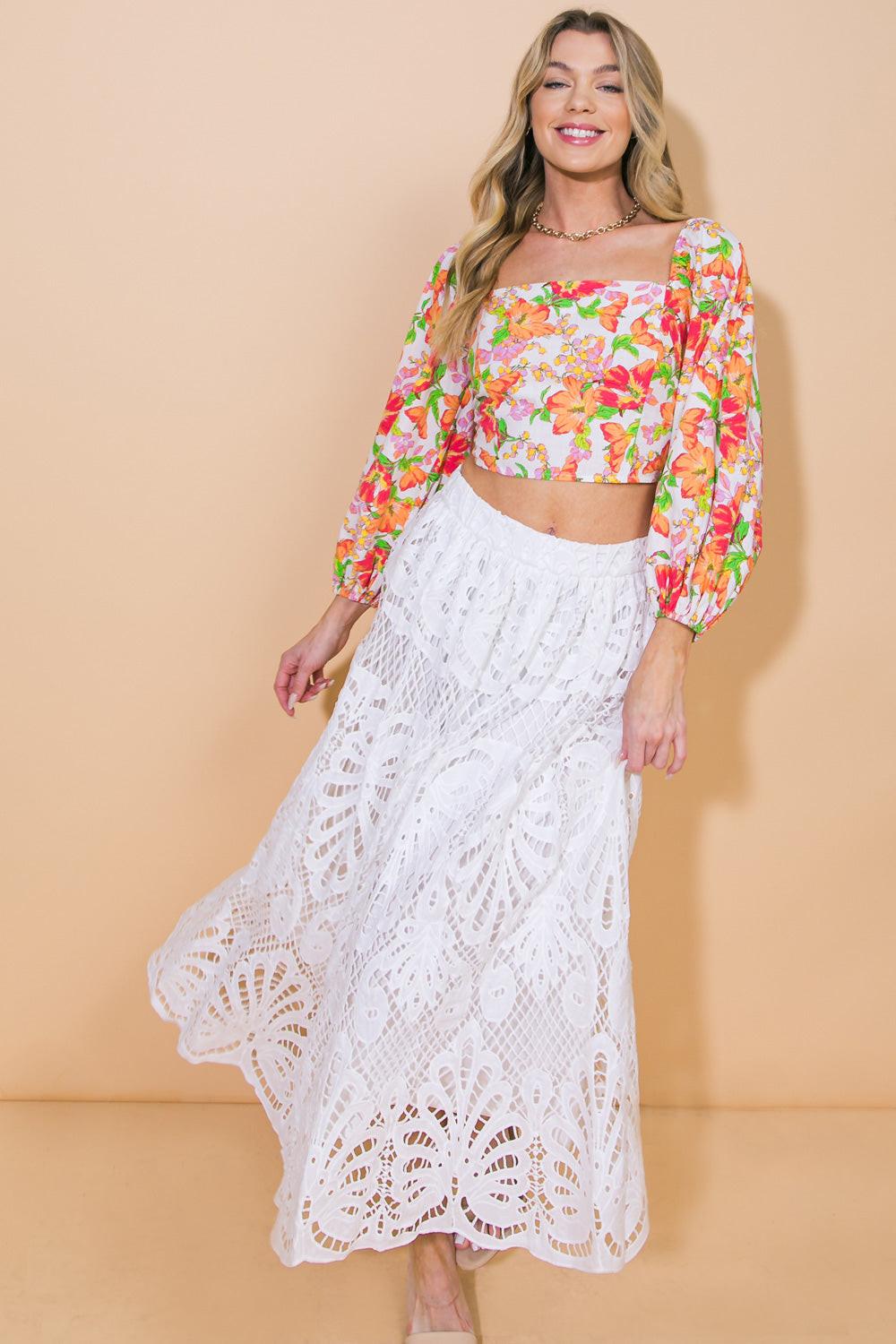 DREAMY NIGHTS WOVEN MIDI SKIRT.