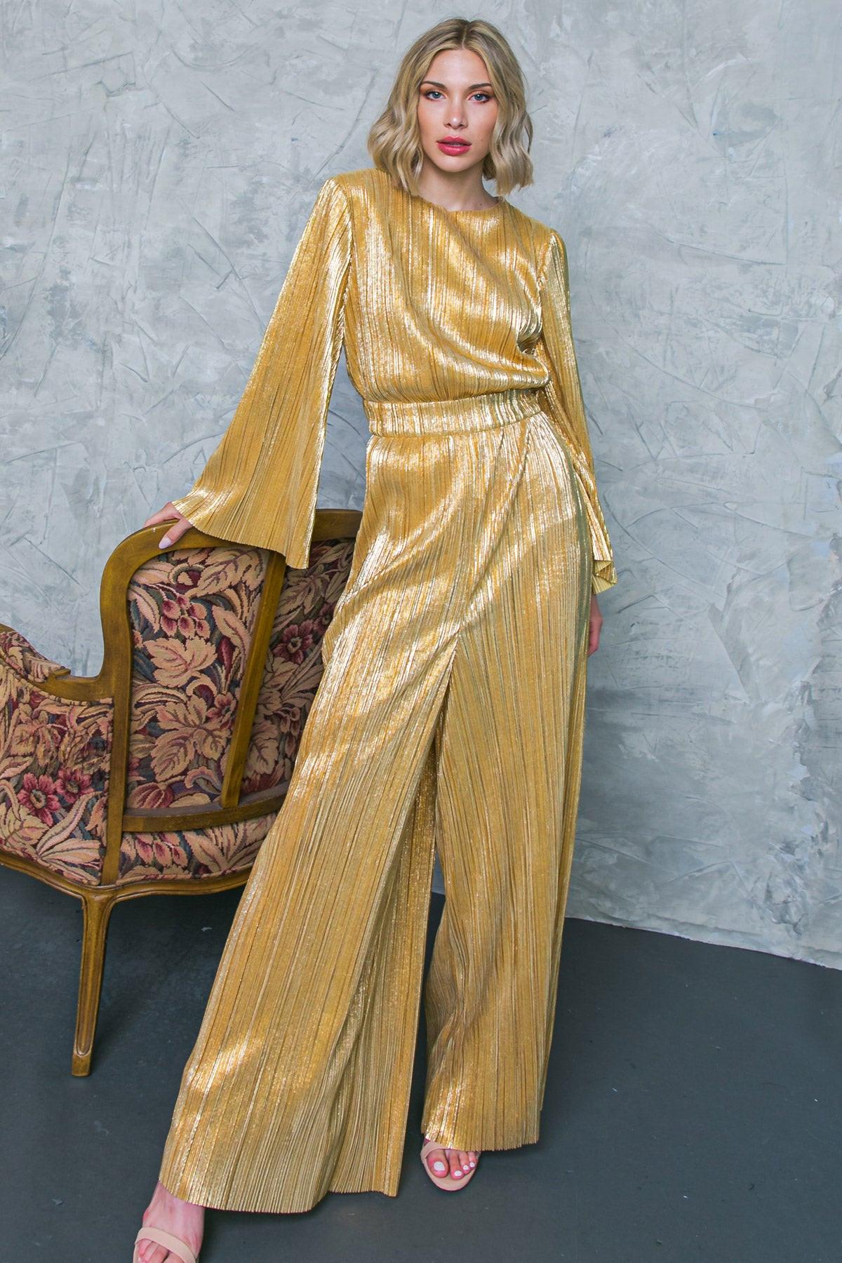 DARE TO DAZZLE PLISSE JUMPSUIT.