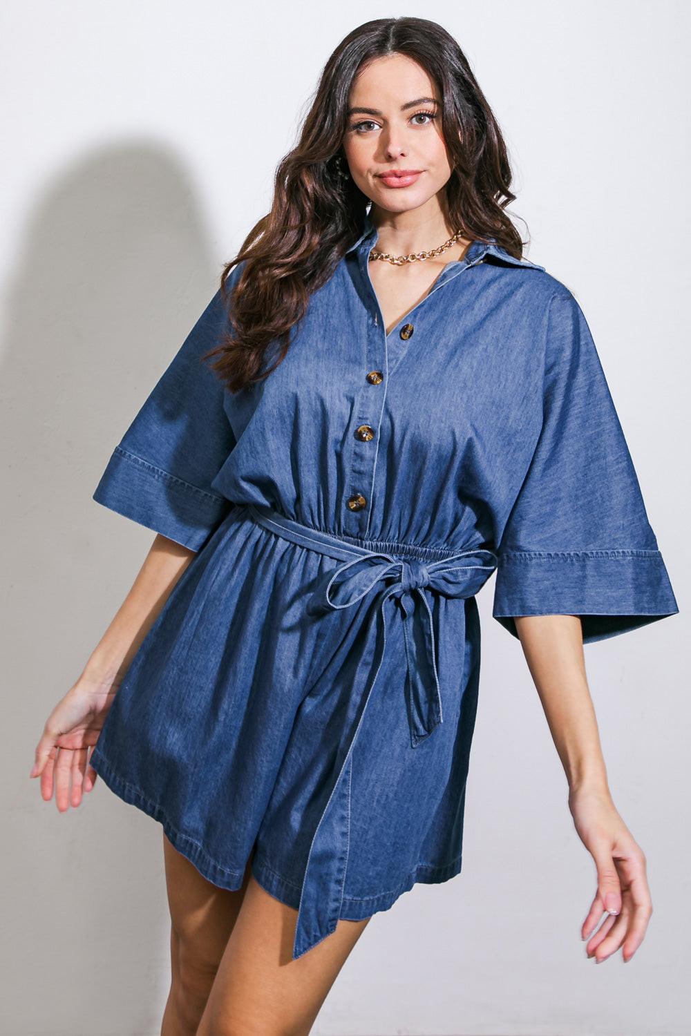 SEIZE THE DAY DENIM ROMPER.