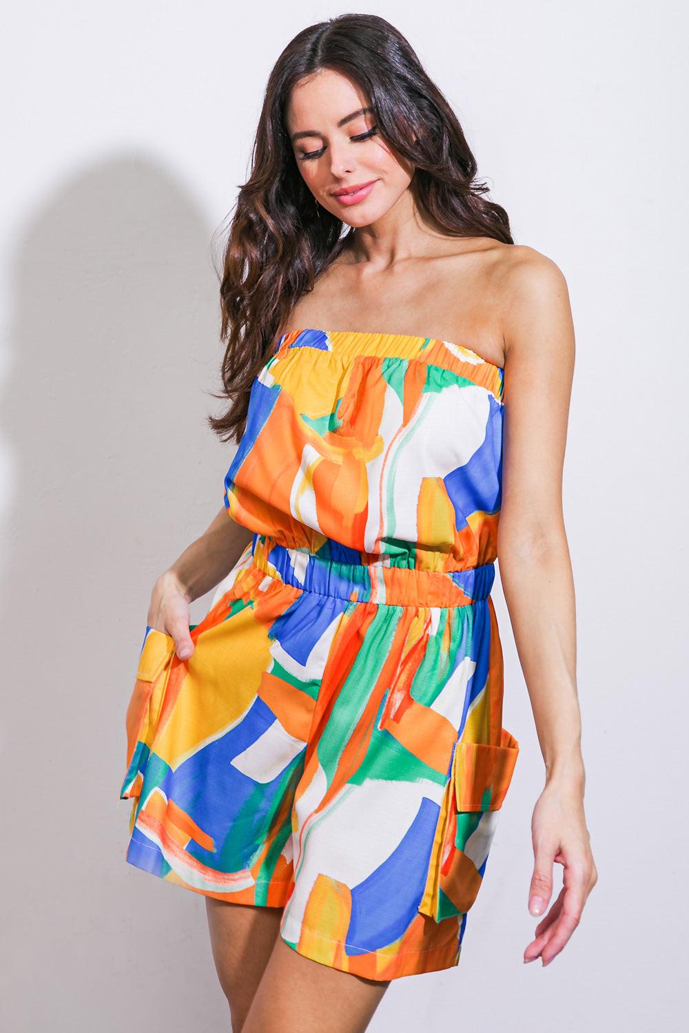 VIVID IMAGINATION WOVEN ROMPER.