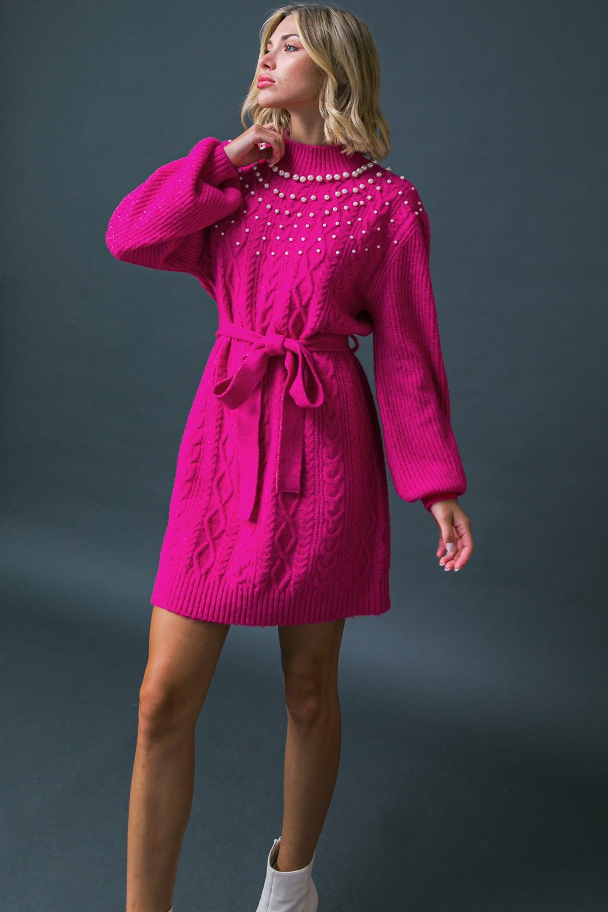 BRING THE VIBES SWEATER MINI DRESS.