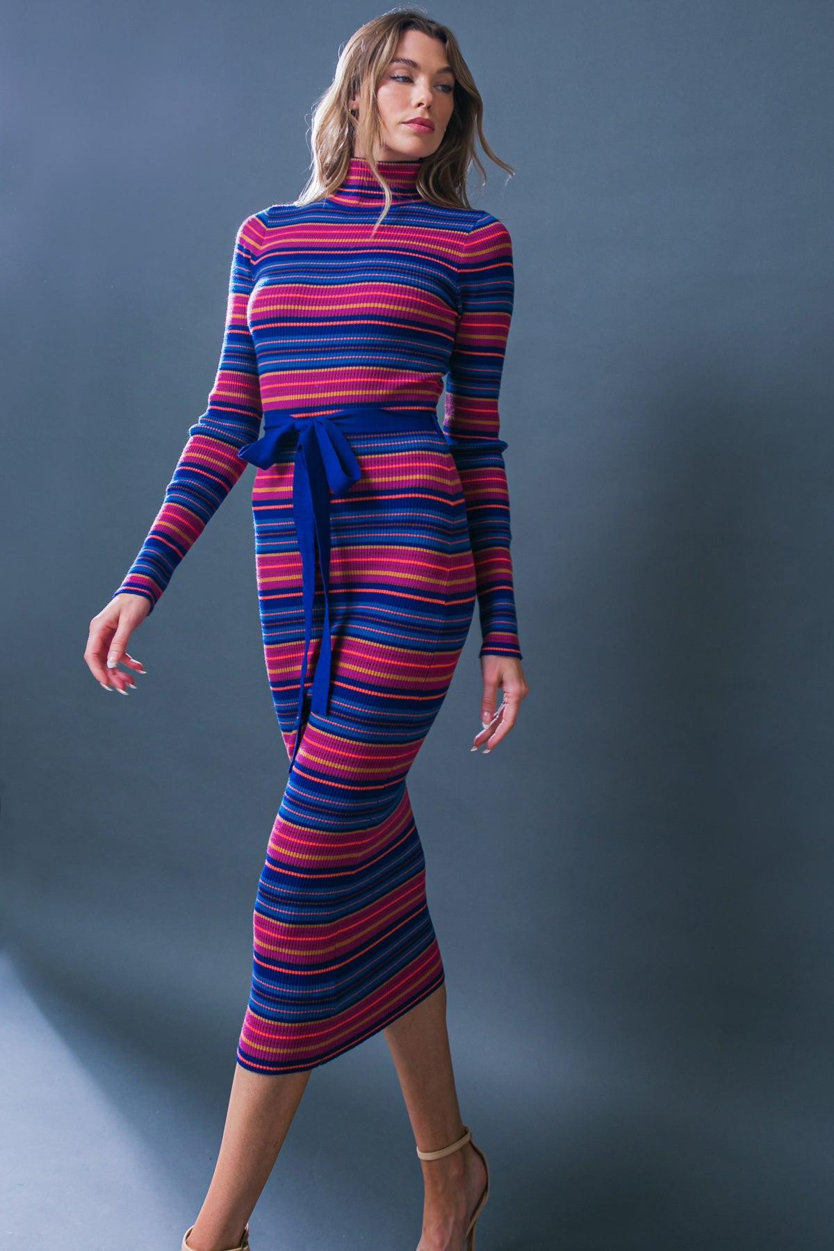 NOTEWORTHY SHINE SWEATER MIDI DRESS.