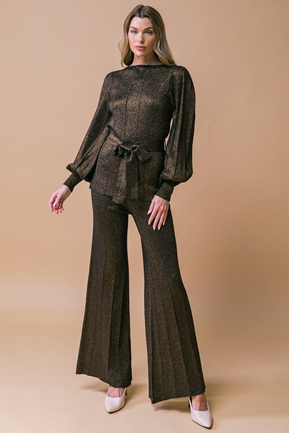 STUNNING STANCE METALLIC SWEATER TUNIN AND PANT SET.