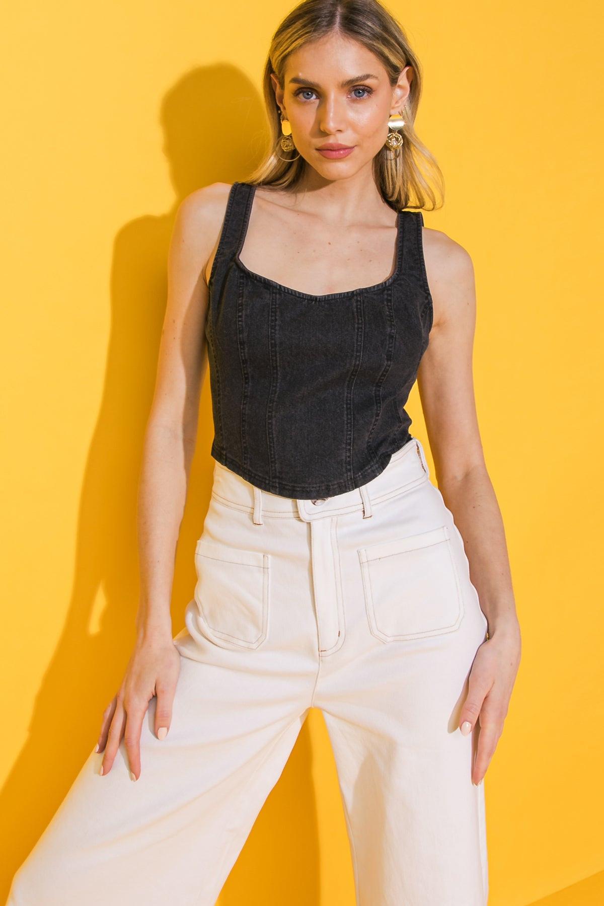 ALL AHEAD DENIM CROP TOP.