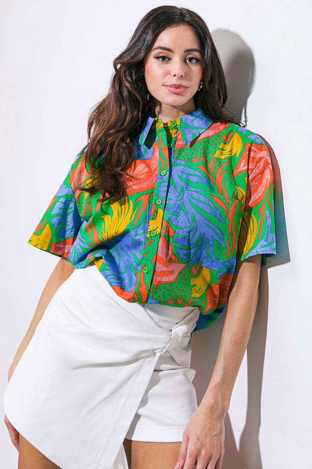 ONE STEP AT A TIME WOVEN TOP.