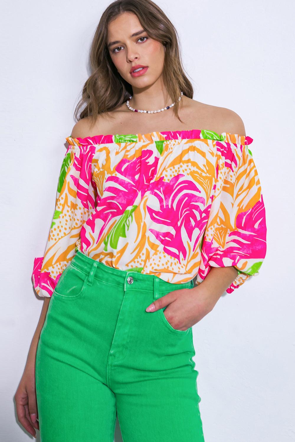 BREAKING HEARTS WOVEN TOP.