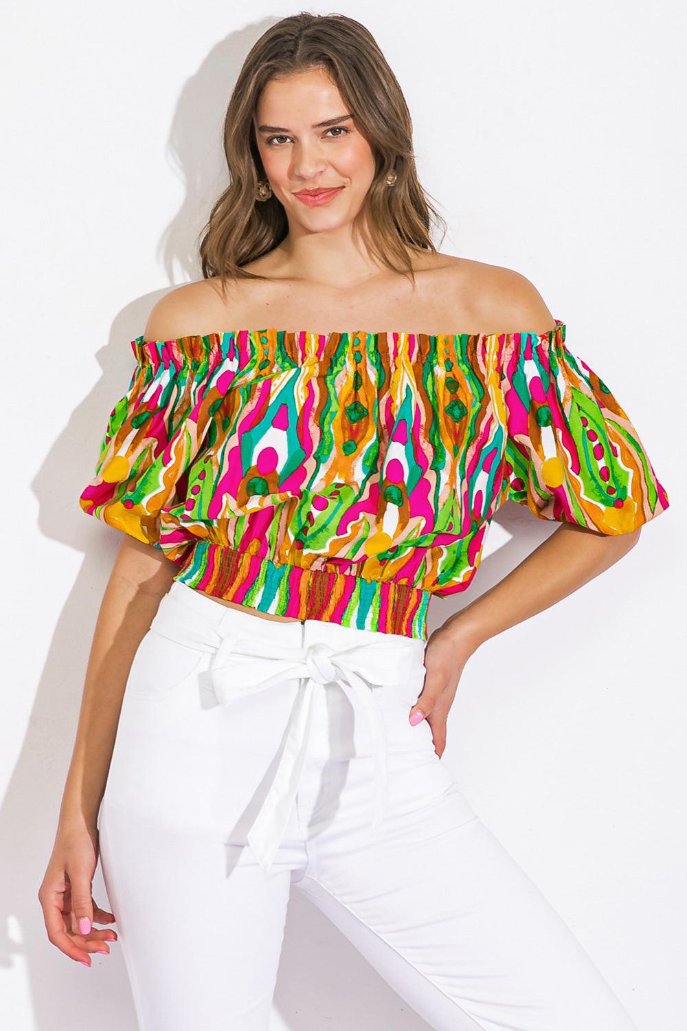 Flying Tomato Kiwi Tropical Print Top