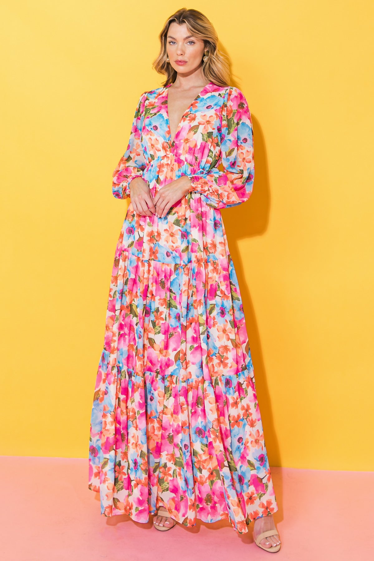 HEAVENLY HUES FLORAL WOVEN MAXI DRESS