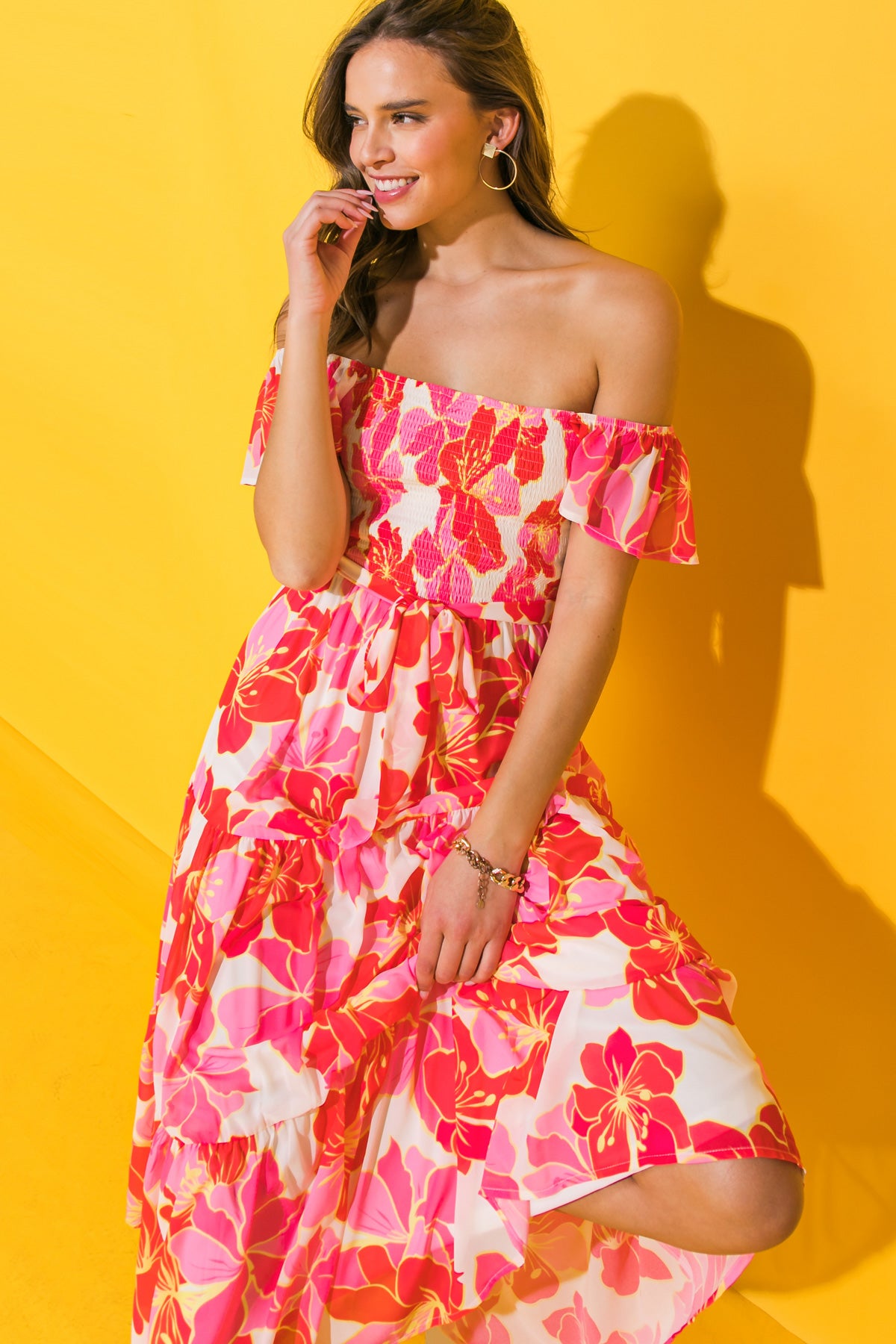 PROMISE OF LOVE FLORAL WOVEN MIDI DRESS