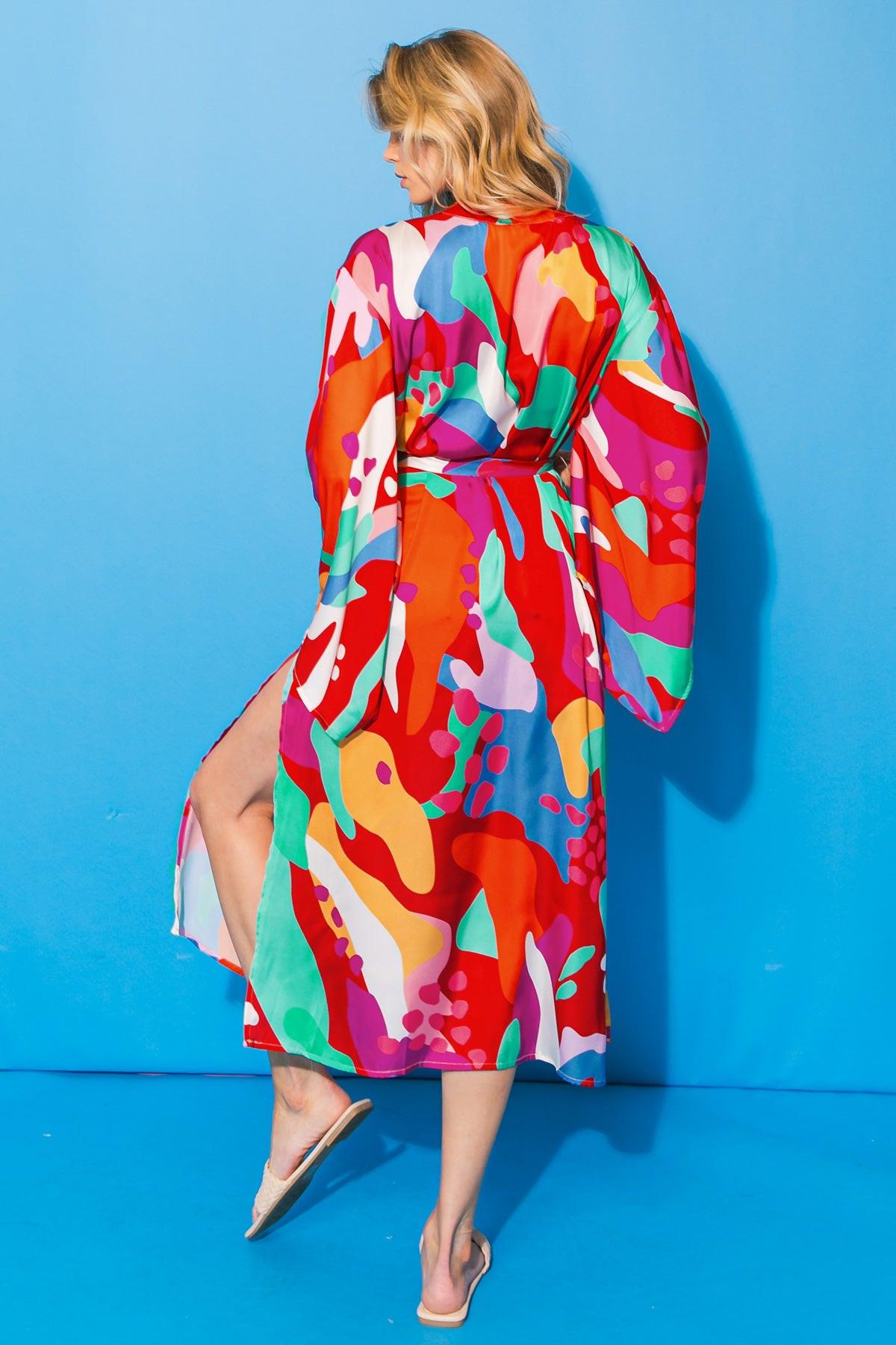 CANCUN GETAWAY SATIN MIDI KIMONO.