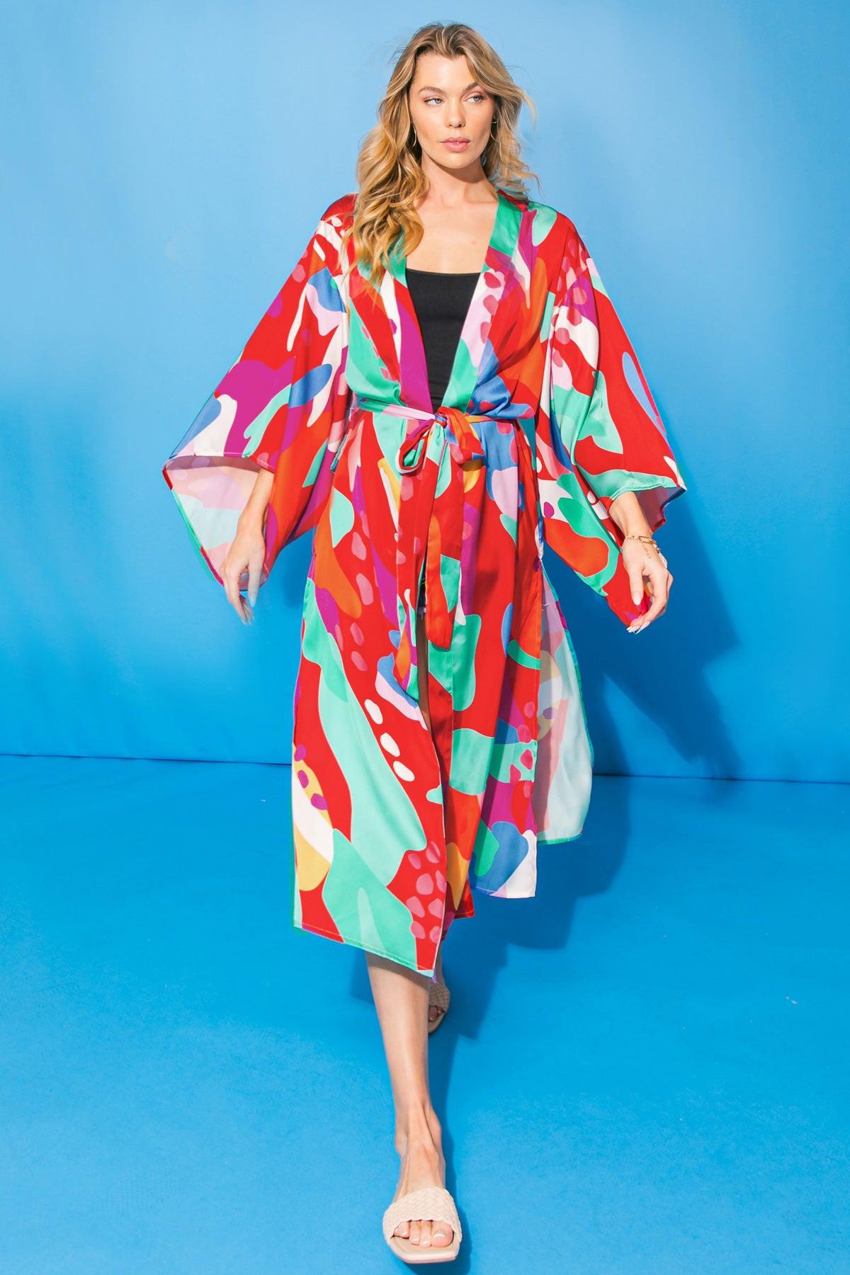 CANCUN GETAWAY SATIN MIDI KIMONO.