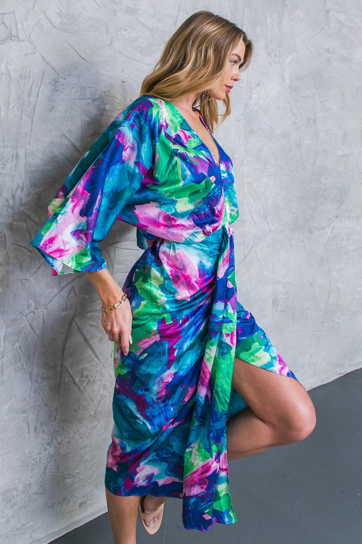 ON THE HORIZON WOVEN SATIN MIDI DRESS.