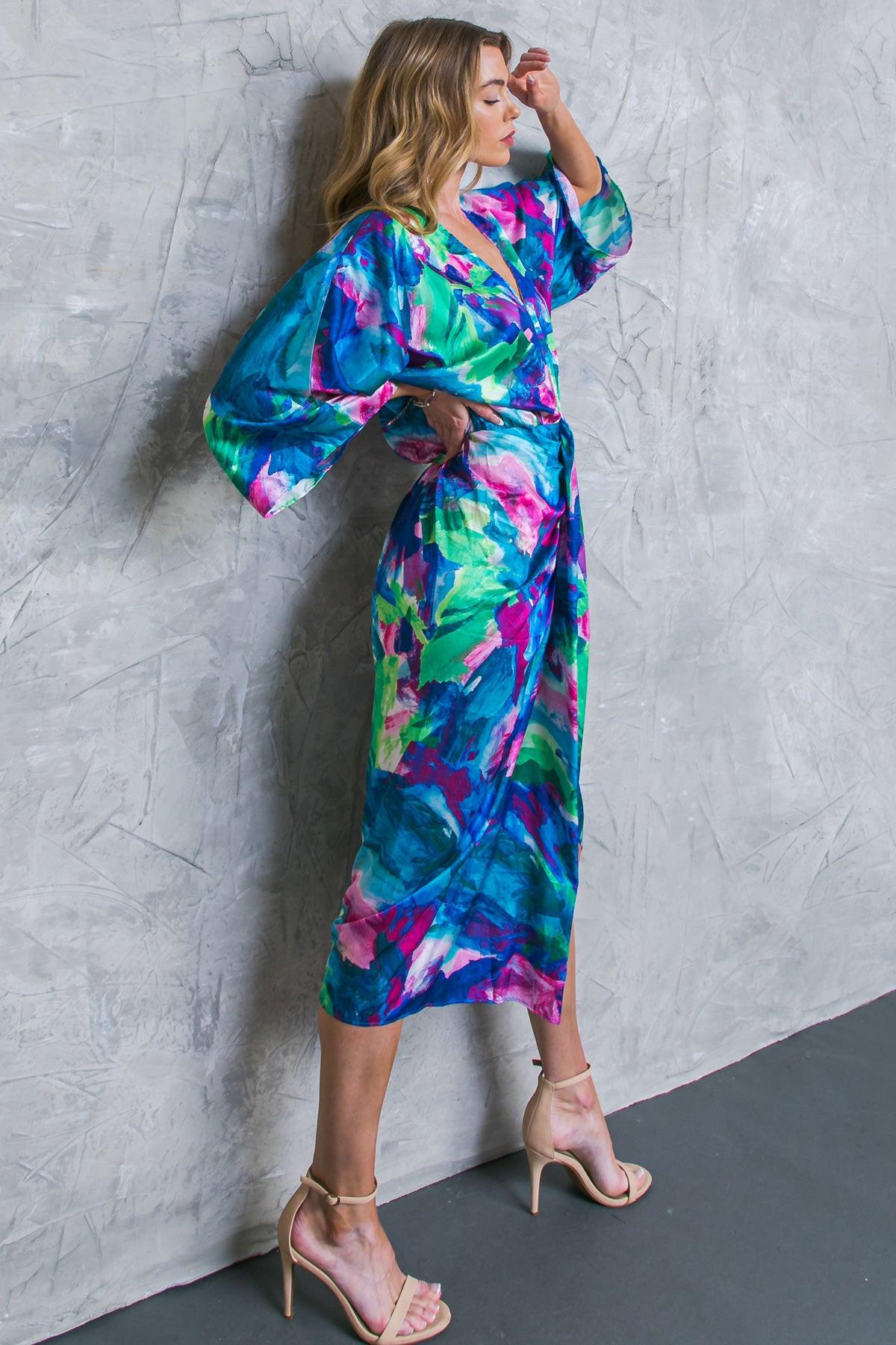ON THE HORIZON WOVEN SATIN MIDI DRESS.