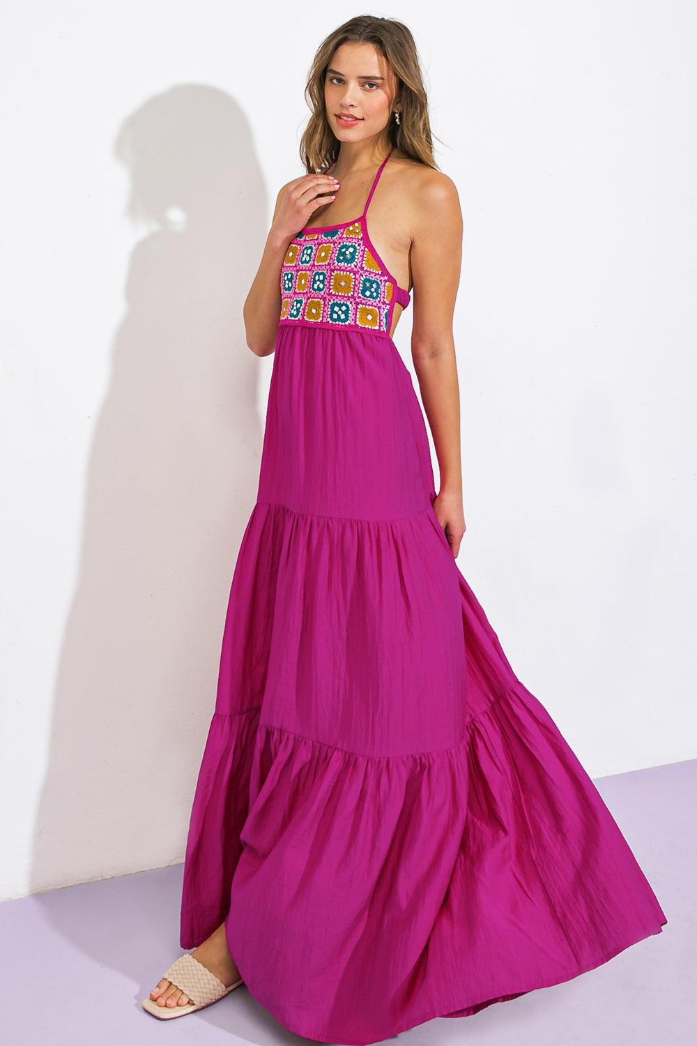 AFTER PARTY WOVEN MIDI DRESS.